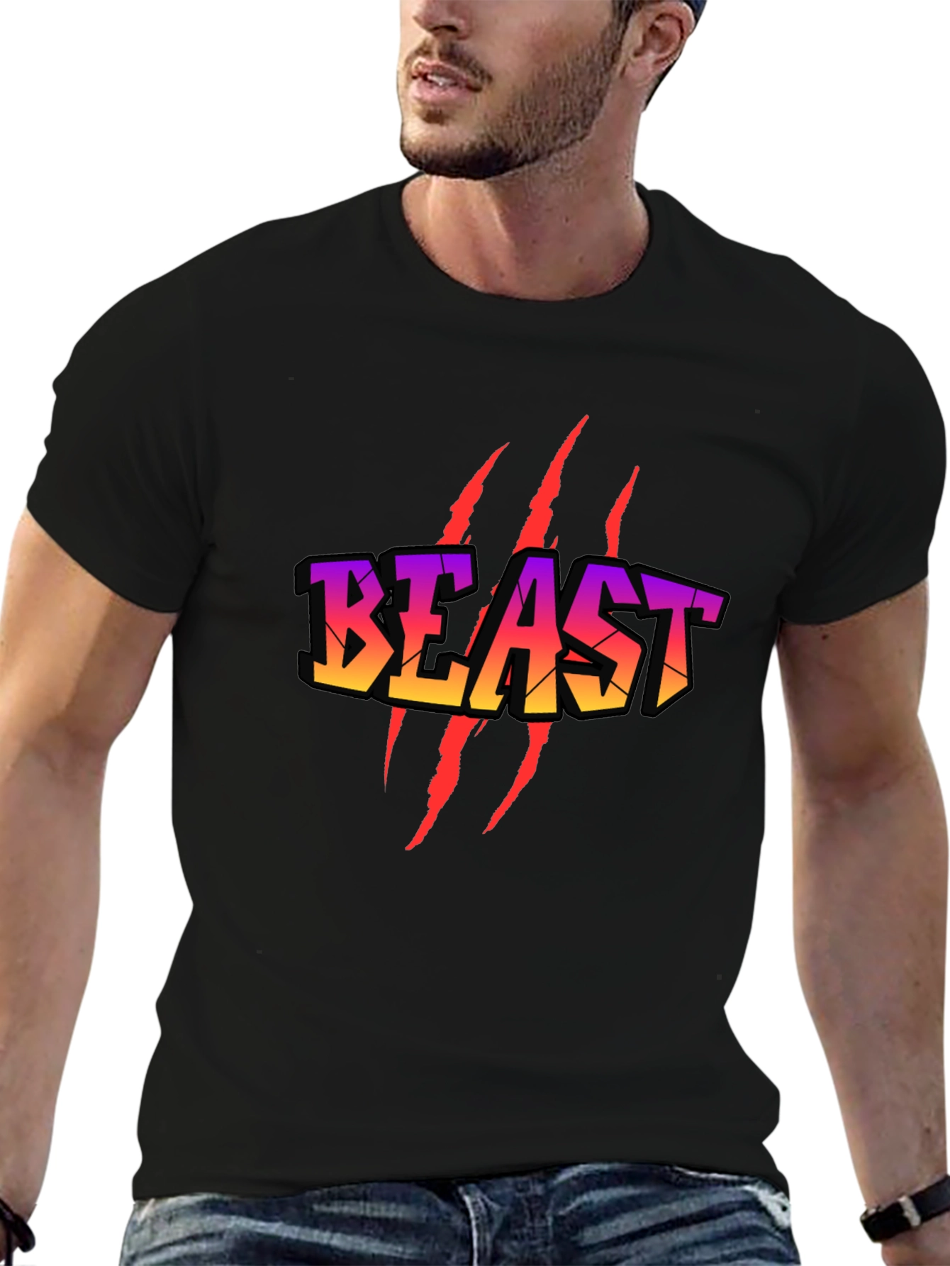 Beast Graphic T-Shirt - Black Crew Neck Tee