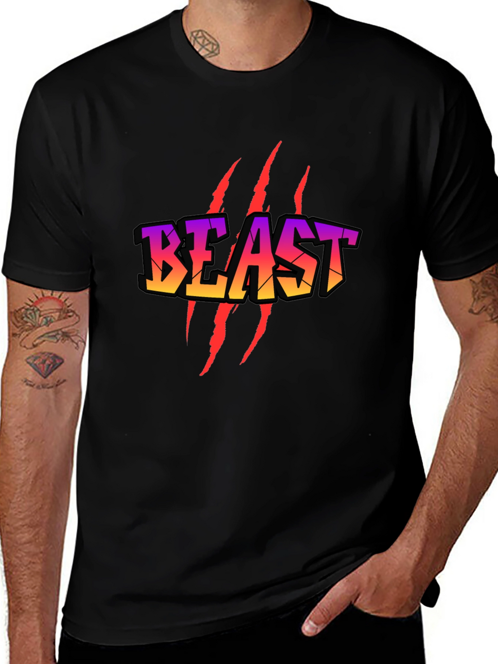 Beast Graphic T-Shirt - Black Crew Neck Tee