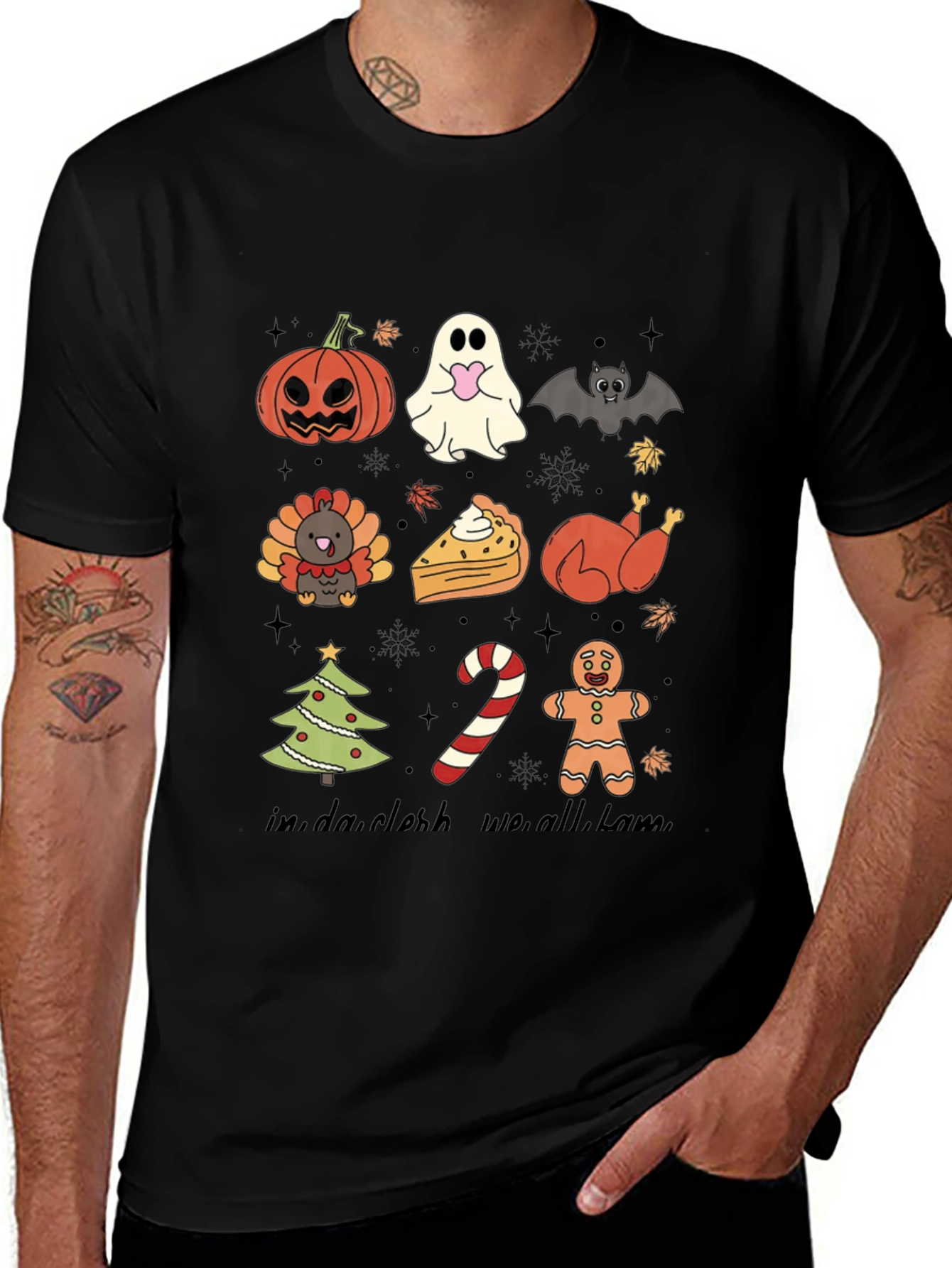 Seasonal Holiday Icons Black T-Shirt