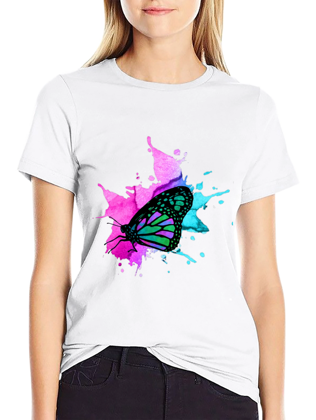 Butterfly Splash Graphic Black T-Shirt