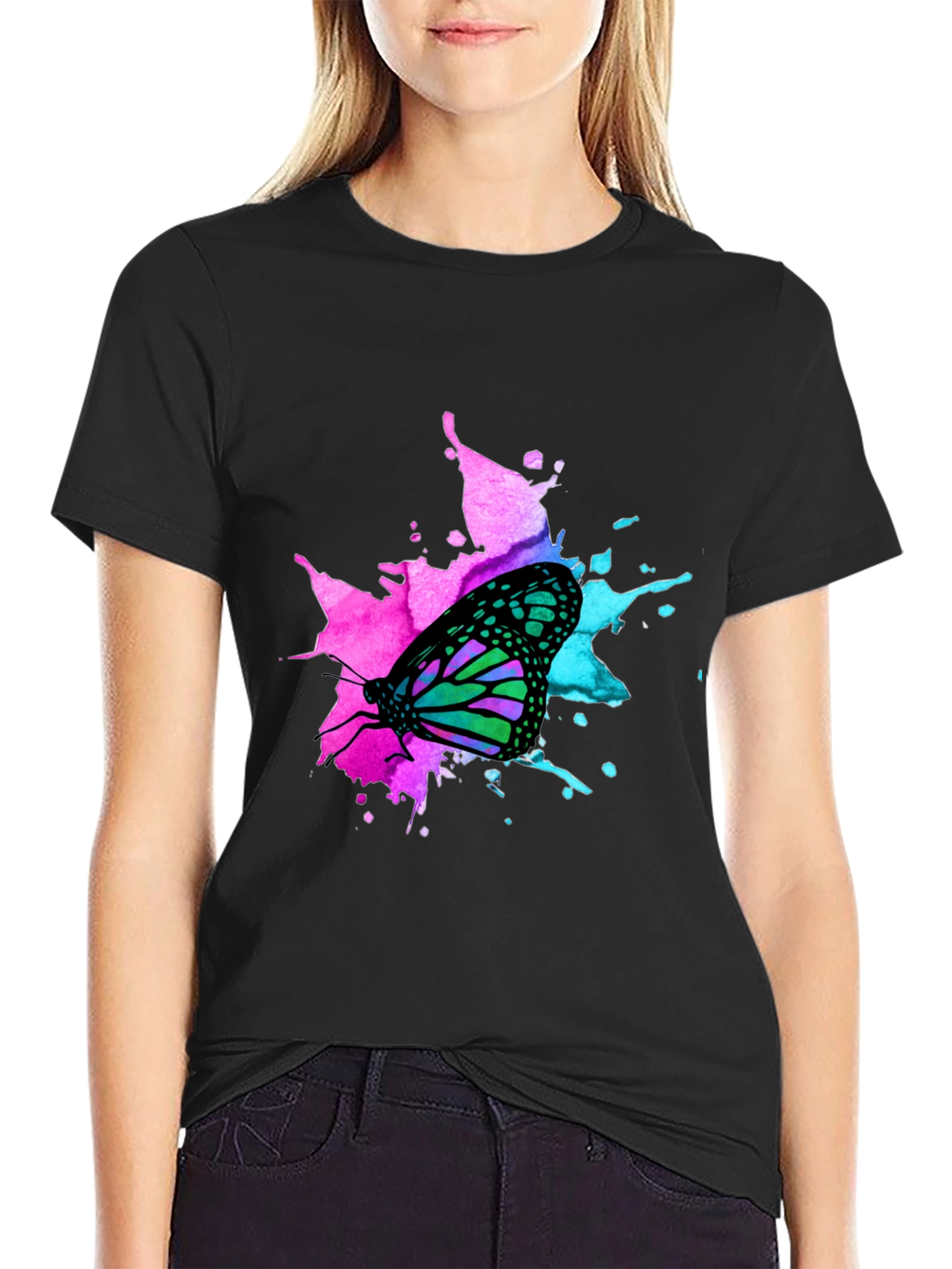 Butterfly Splash Graphic Black T-Shirt