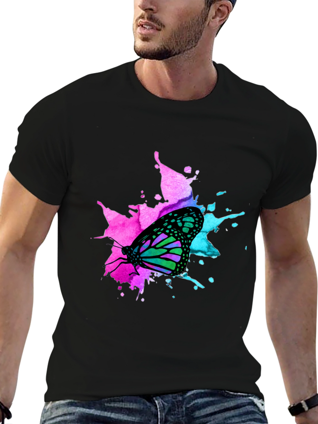 Butterfly Splash Graphic Black T-Shirt