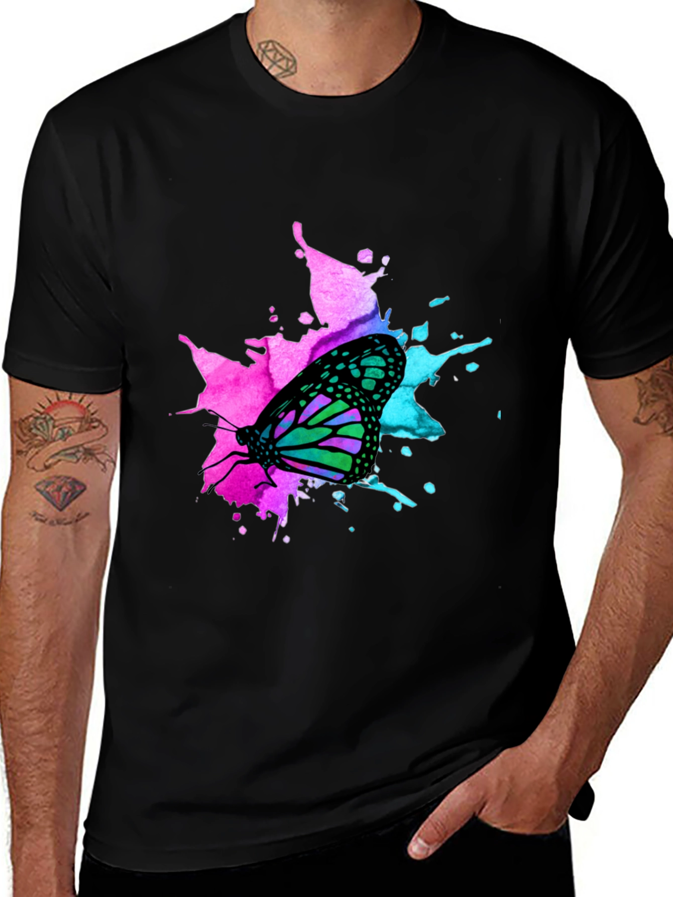 Butterfly Splash Graphic Black T-Shirt