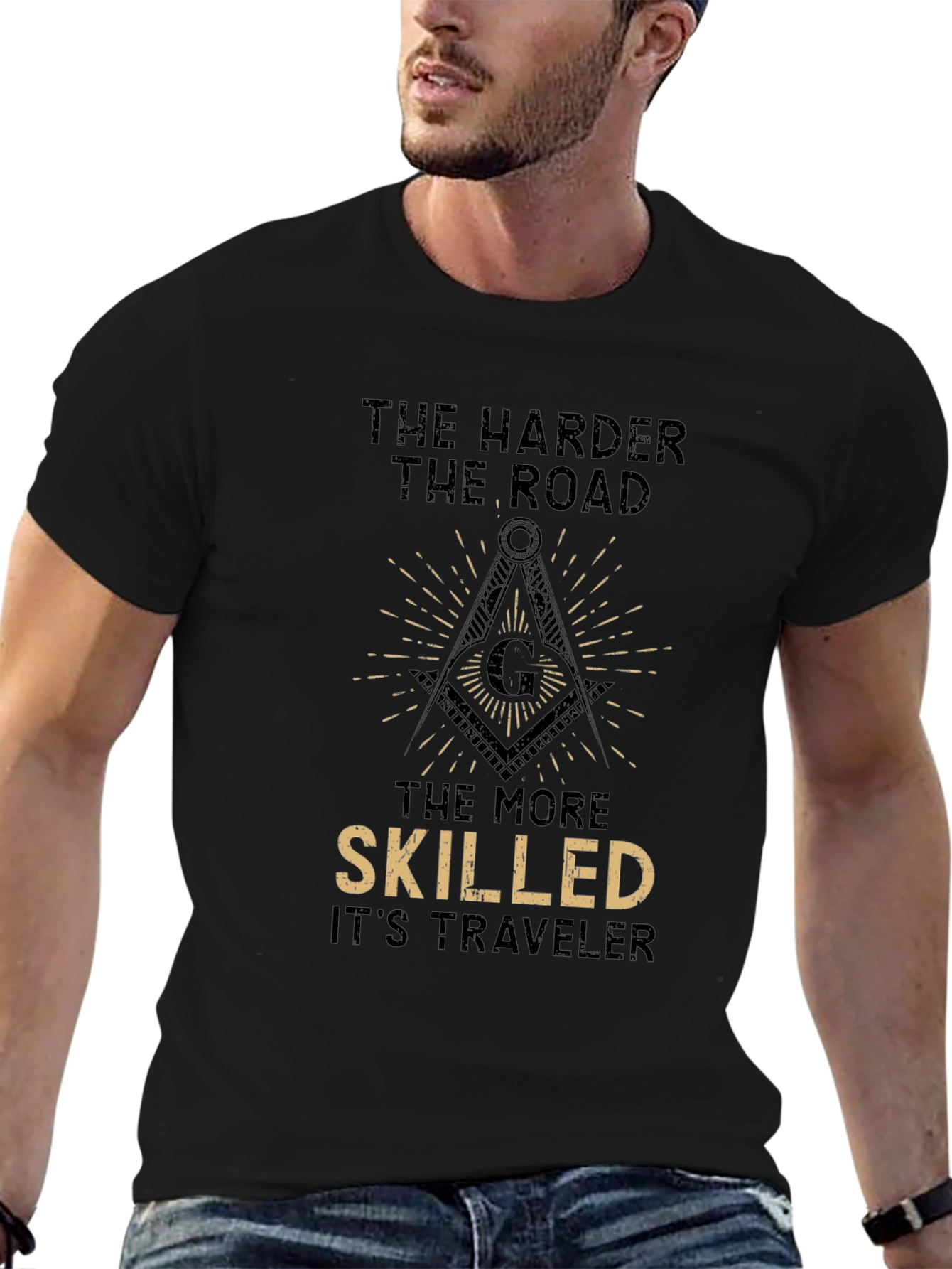 The Harder the Road T-Shirt - Masonic Compass Design