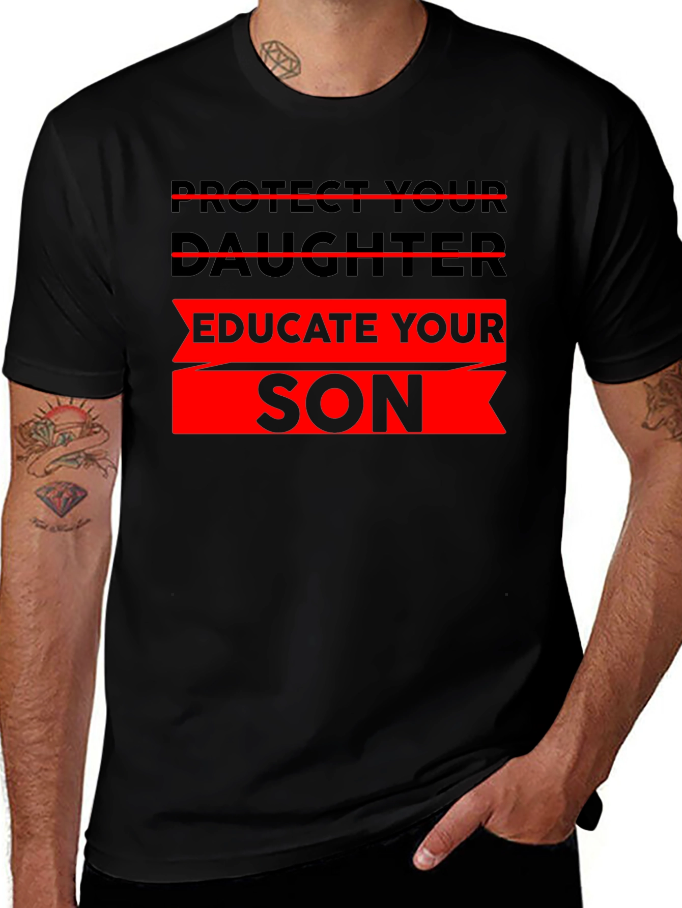 Protect Daughter Educate Son Black T-Shirt