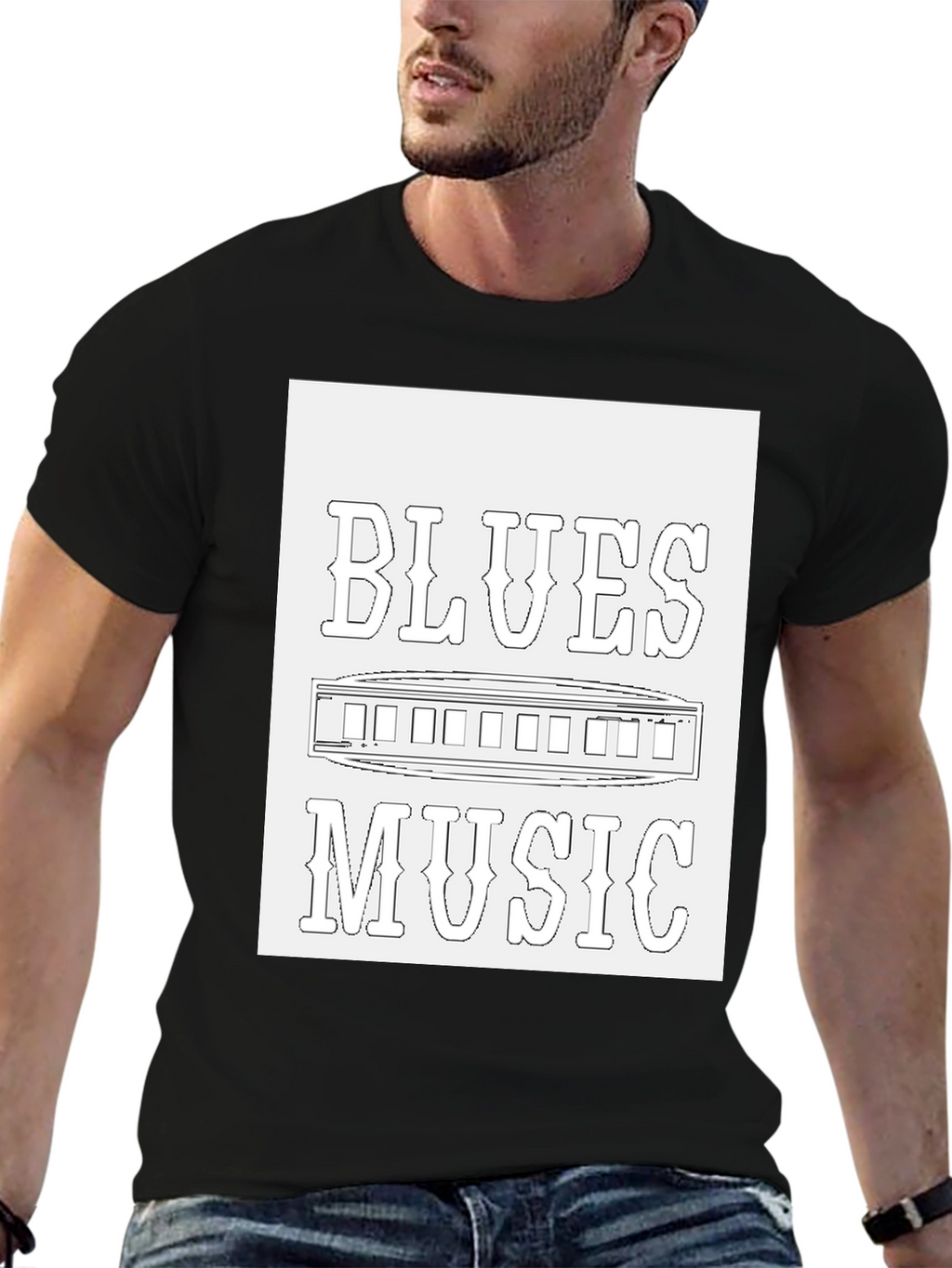 Blues Music T-Shirt - Harmonica Design