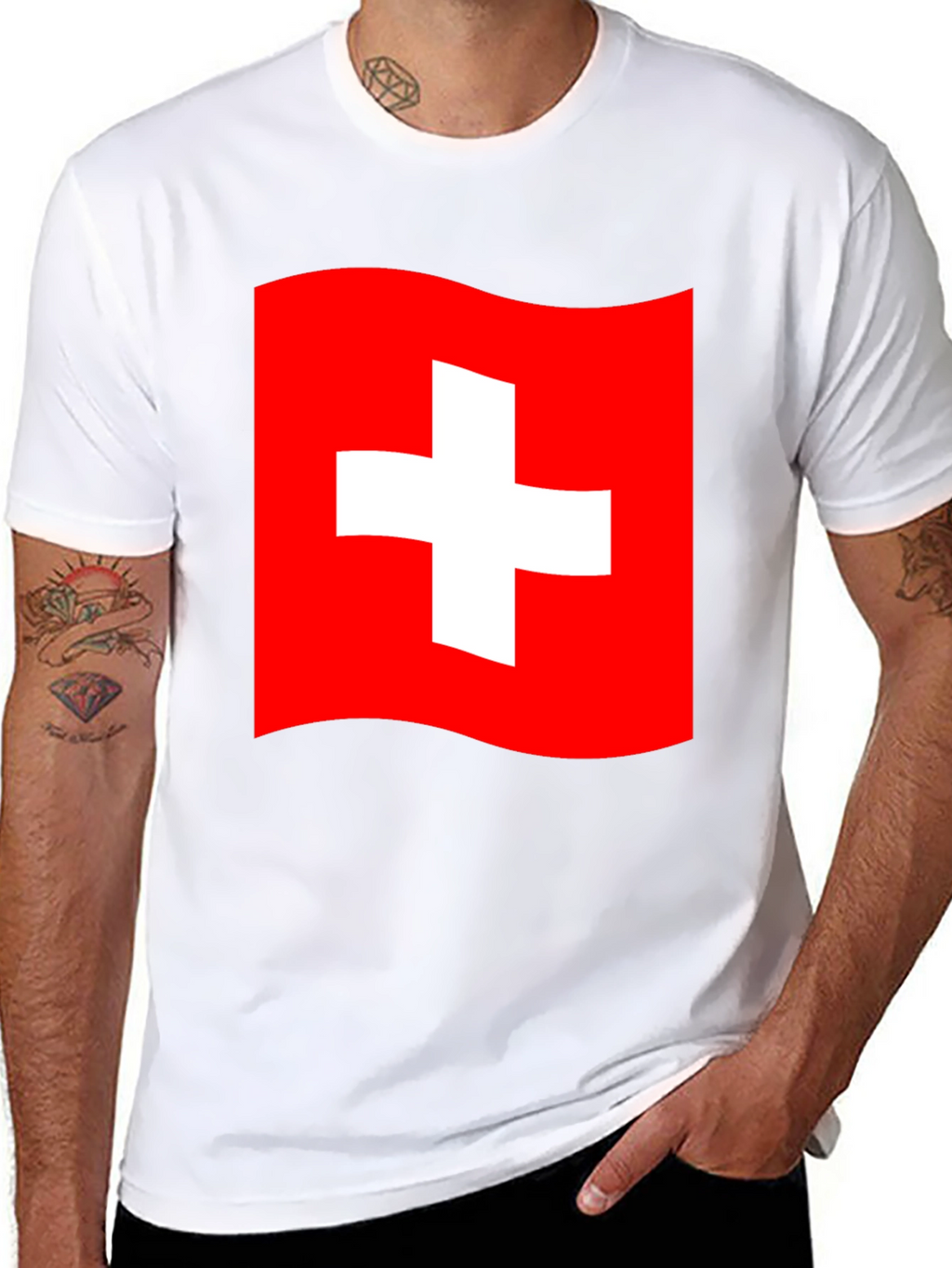 Swiss Flag T-Shirt - Black Cotton Tee
