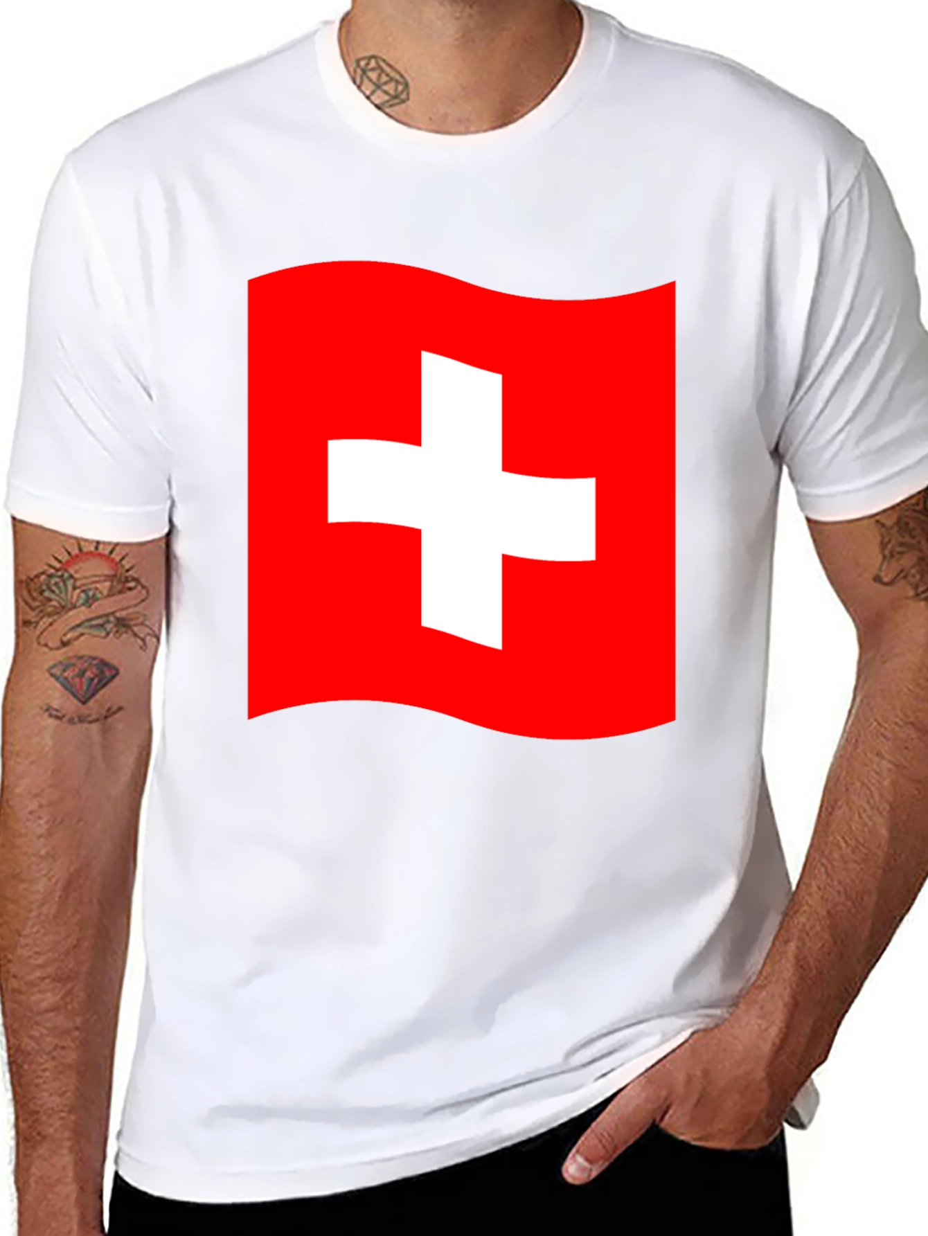 Swiss Flag T-Shirt - Black Cotton Tee