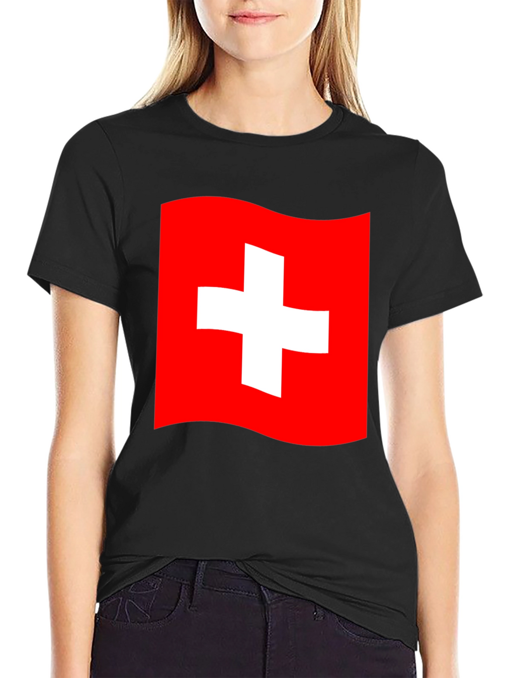 Swiss Flag T-Shirt - Black Cotton Tee