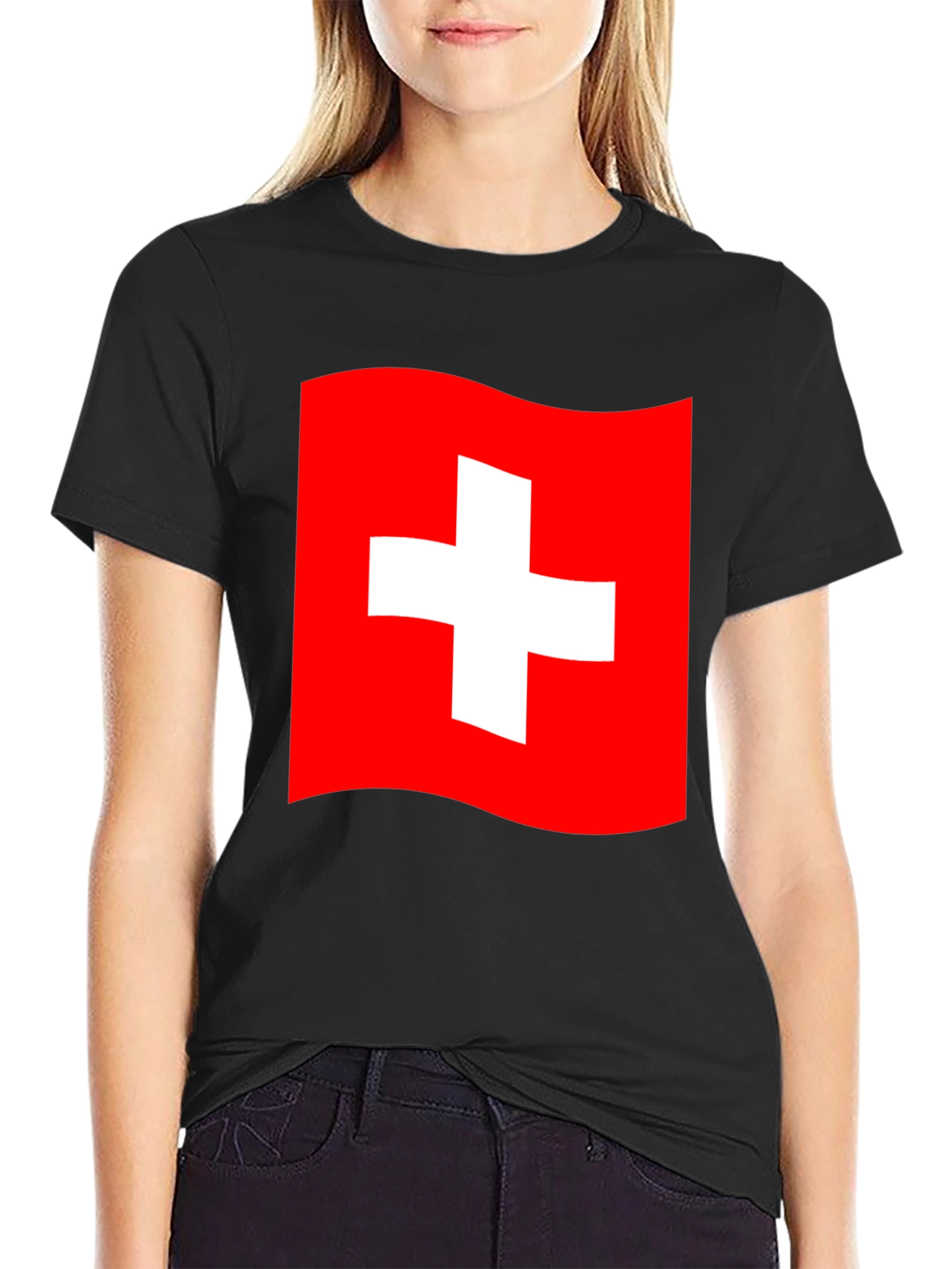 Swiss Flag T-Shirt - Black Cotton Tee