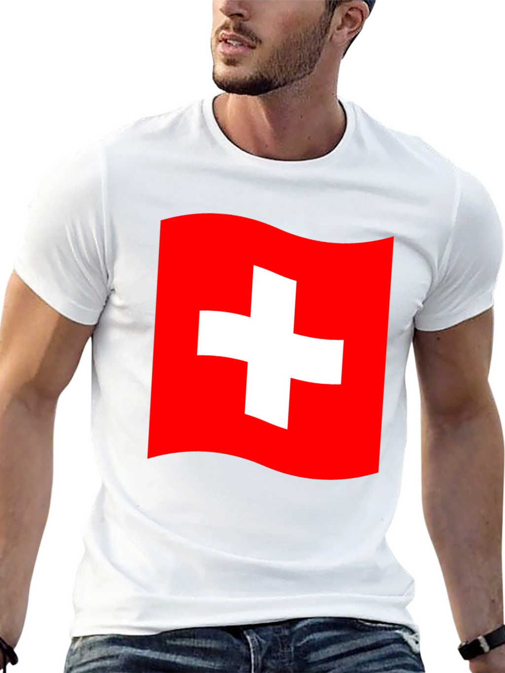 Swiss Flag T-Shirt - Black Cotton Tee