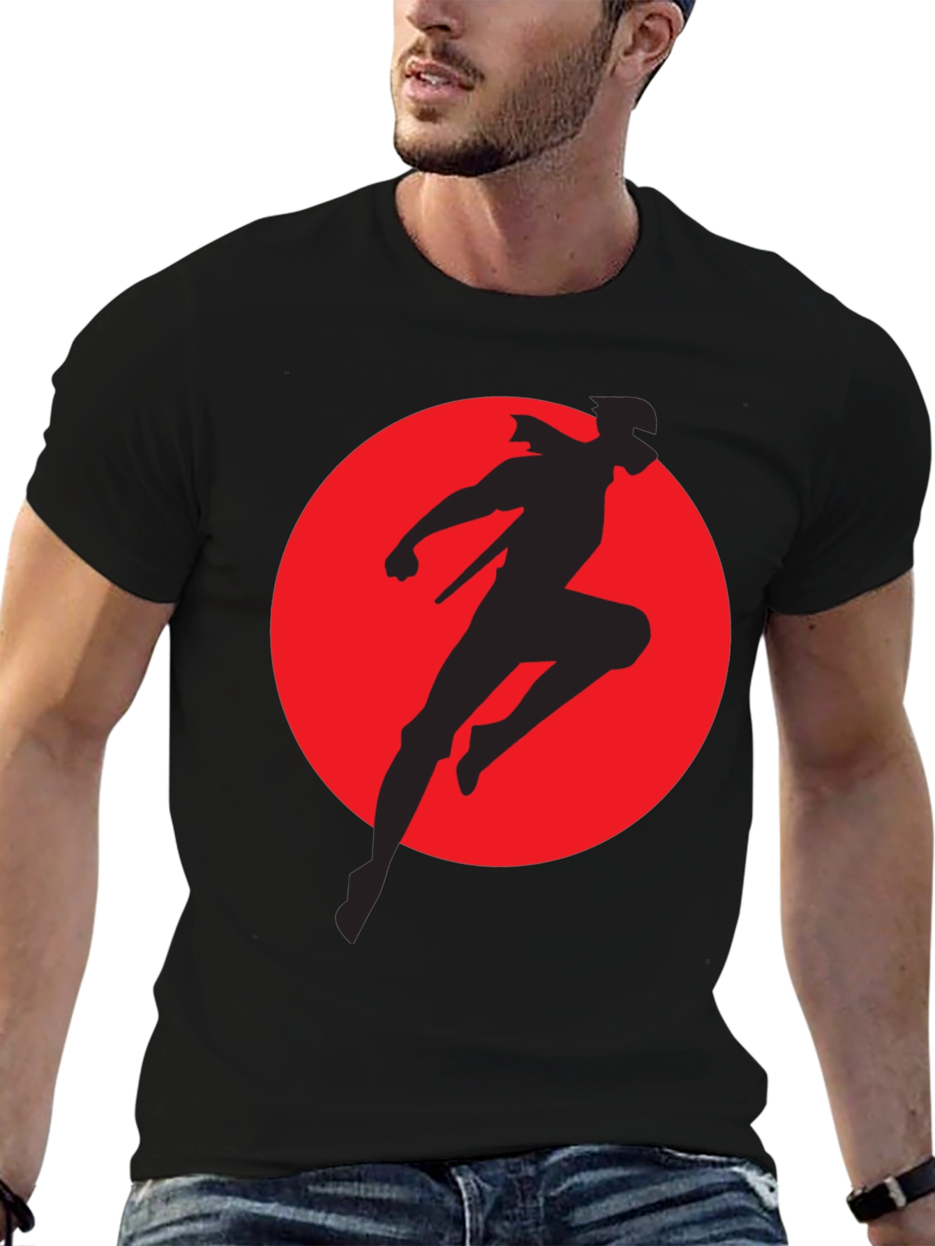 Ninja Warrior Silhouette Graphic T-Shirt - Mens Black Tee