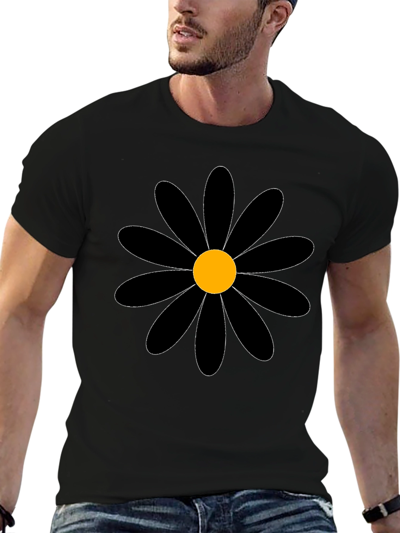 Black Daisy Graphic Tee - Bold Floral T-Shirt