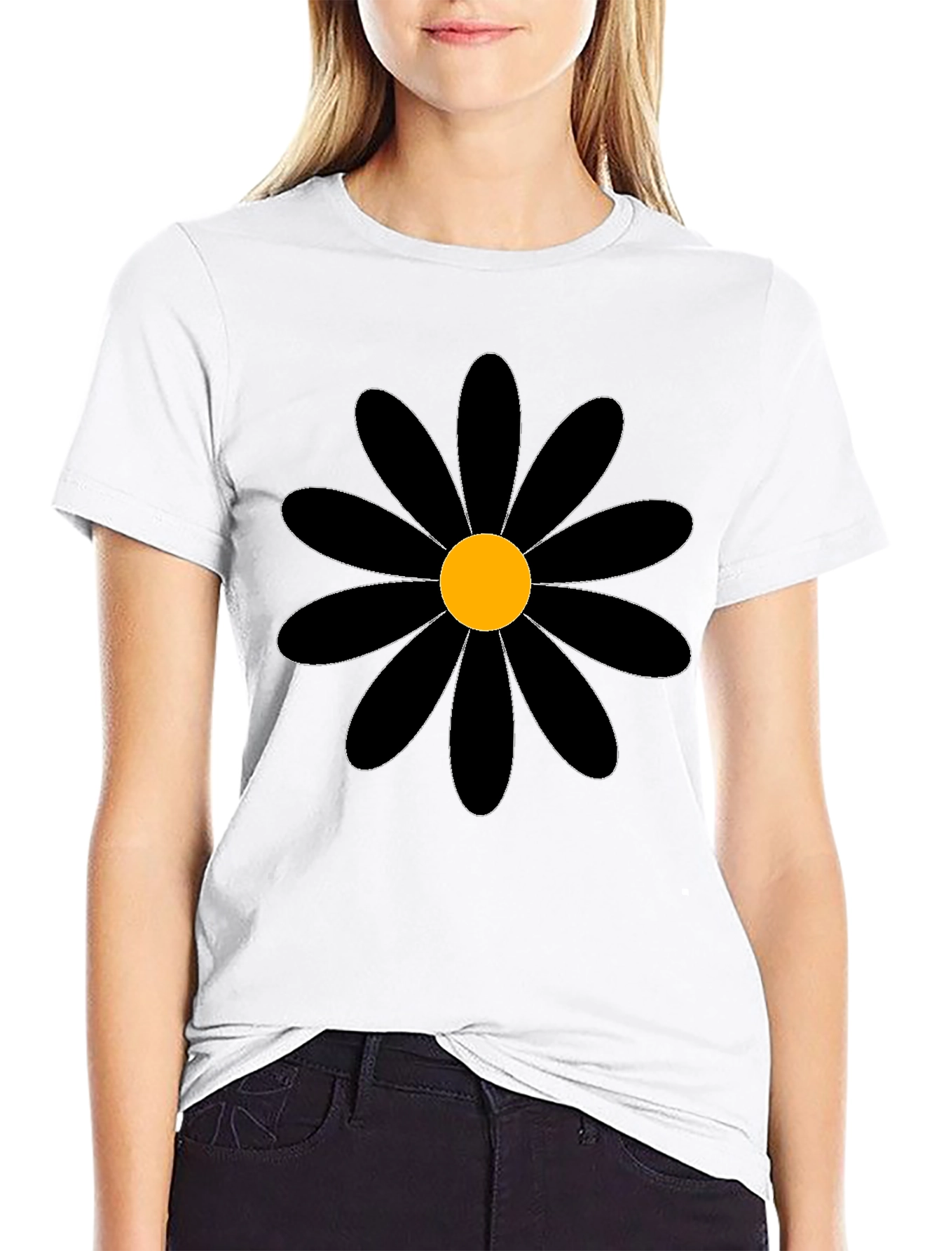 Black Daisy Graphic Tee - Bold Floral T-Shirt