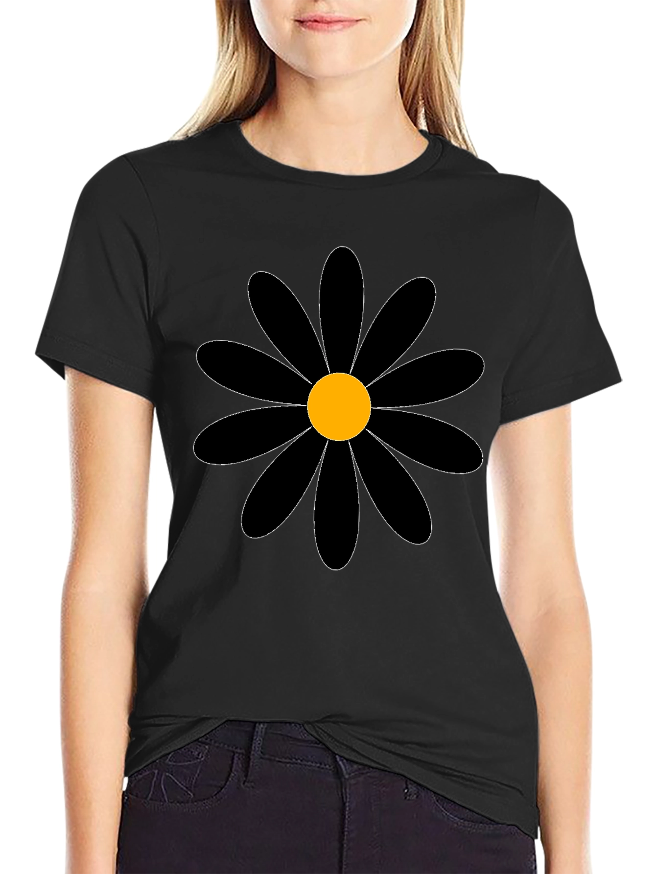 Black Daisy Graphic Tee - Bold Floral T-Shirt
