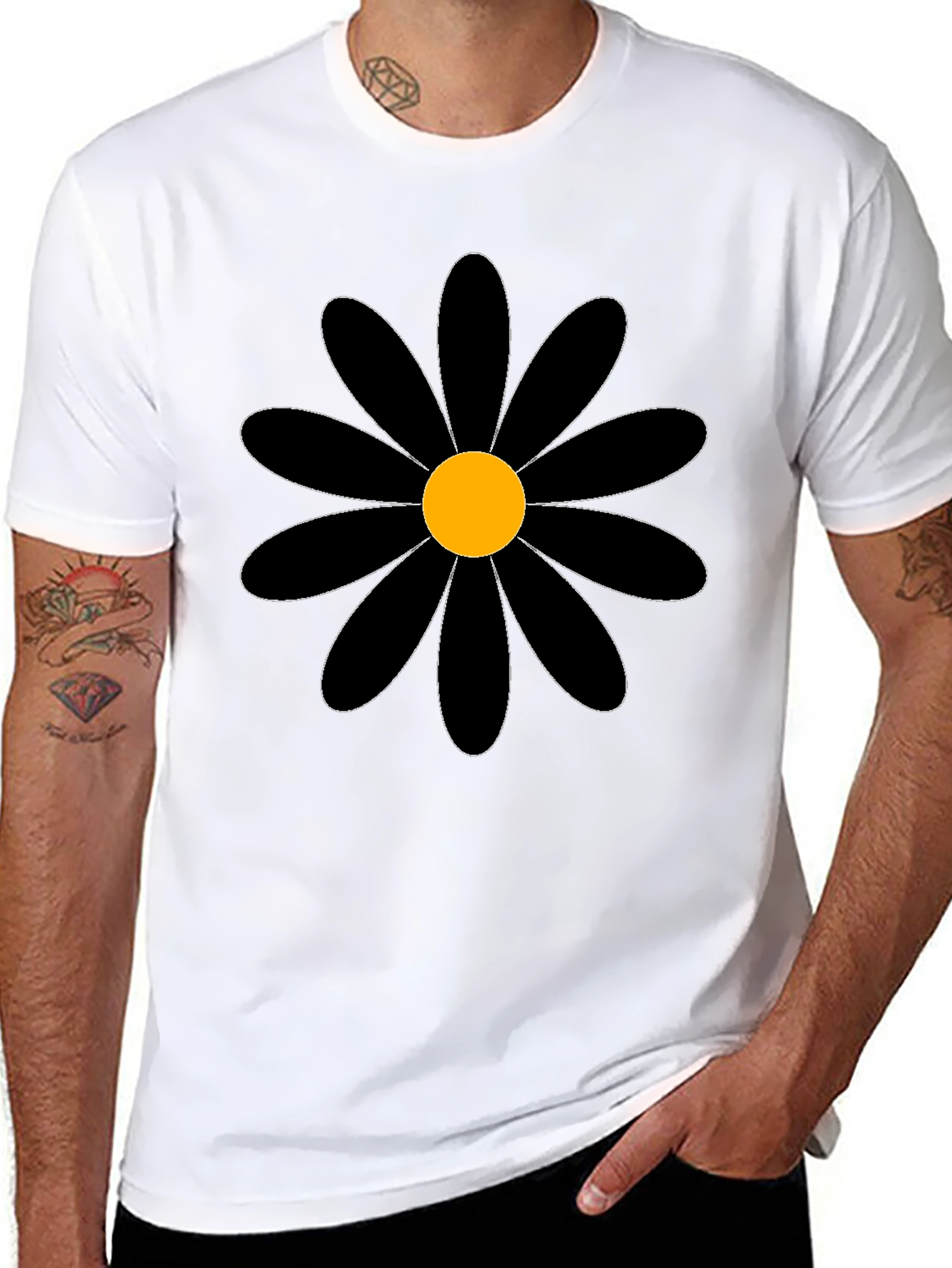 Black Daisy Graphic Tee - Bold Floral T-Shirt