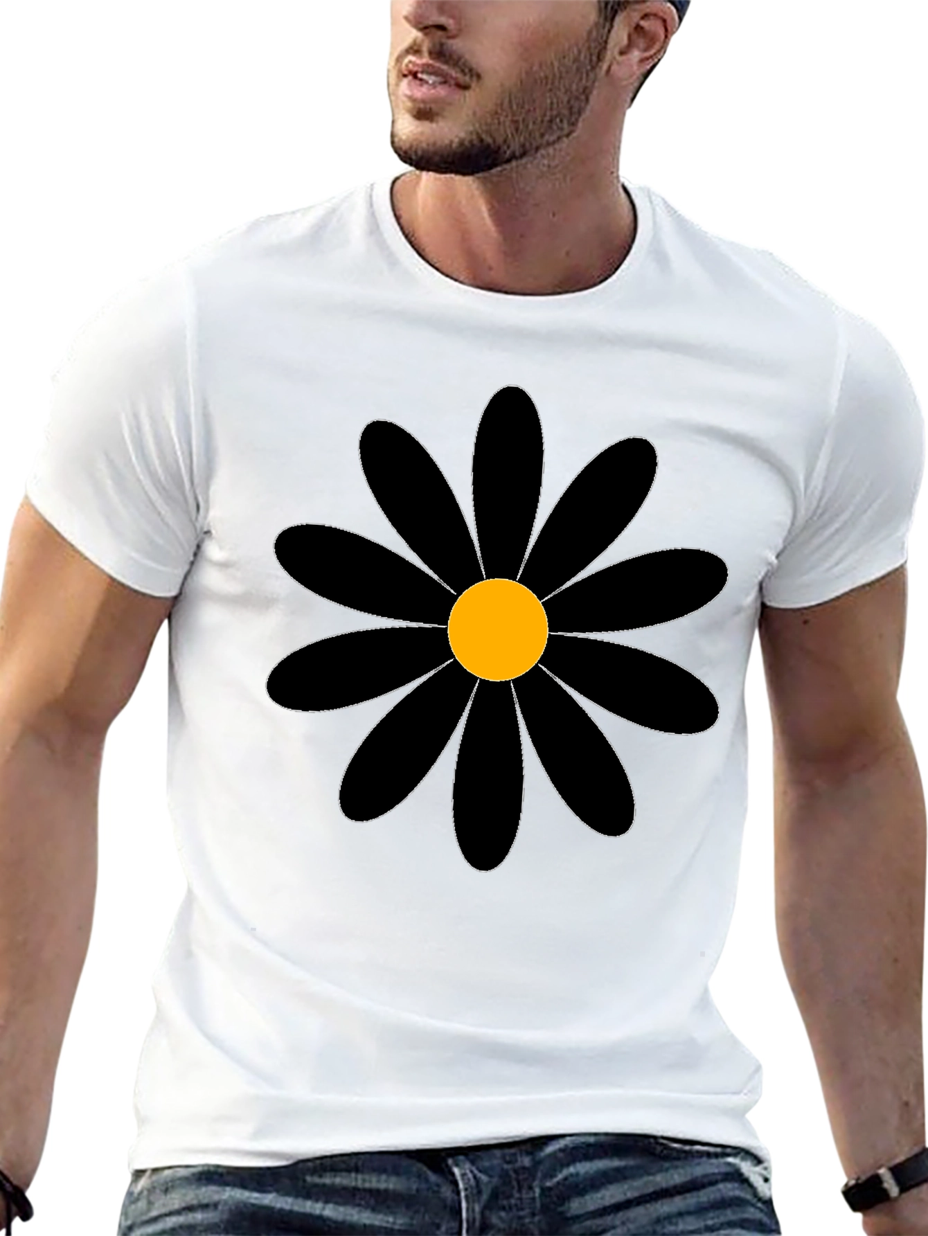 Black Daisy Graphic Tee - Bold Floral T-Shirt