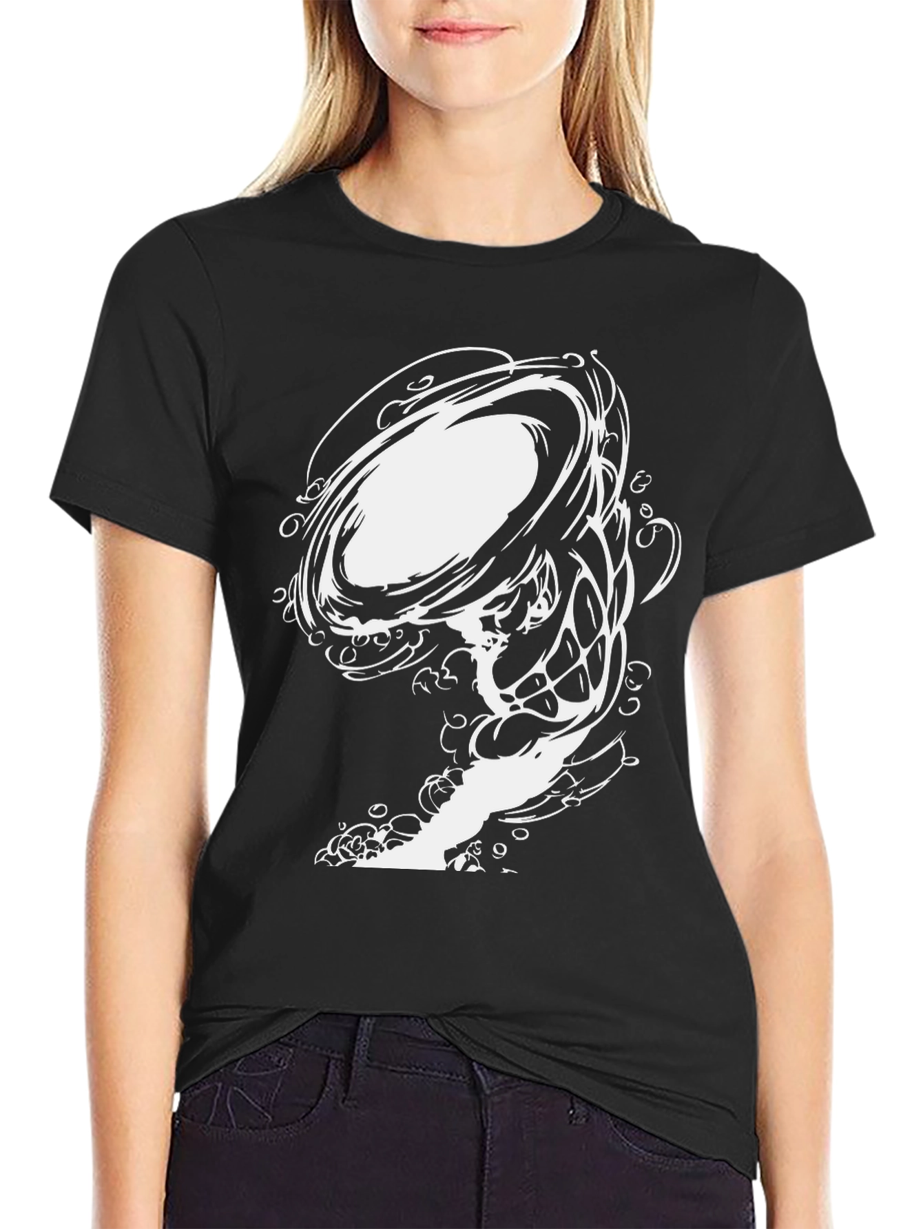 Abstract Swirl Graphic Black Tee