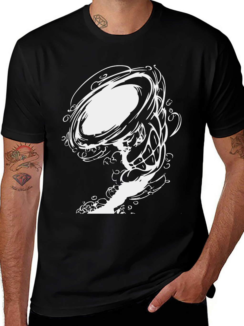 Abstract Swirl Graphic Black Tee