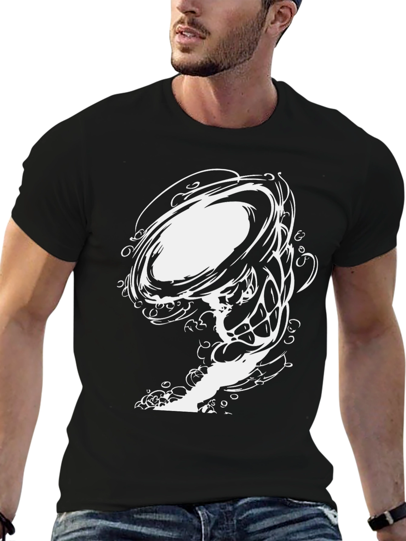 Abstract Swirl Graphic Black Tee