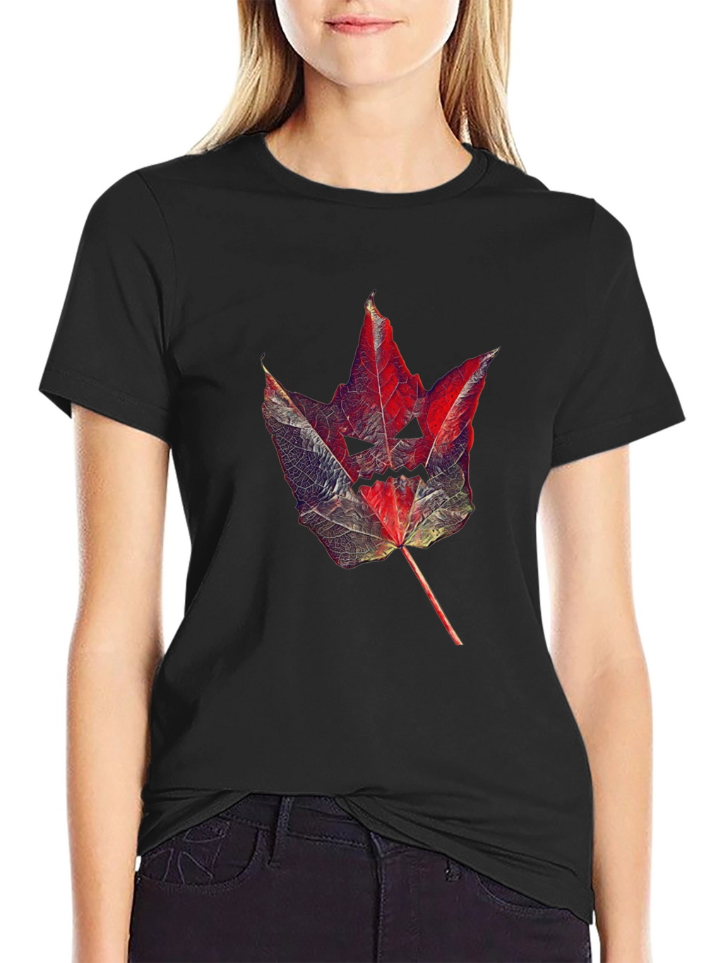 Spooky Leaf Graphic Tee - Halloween Shirt