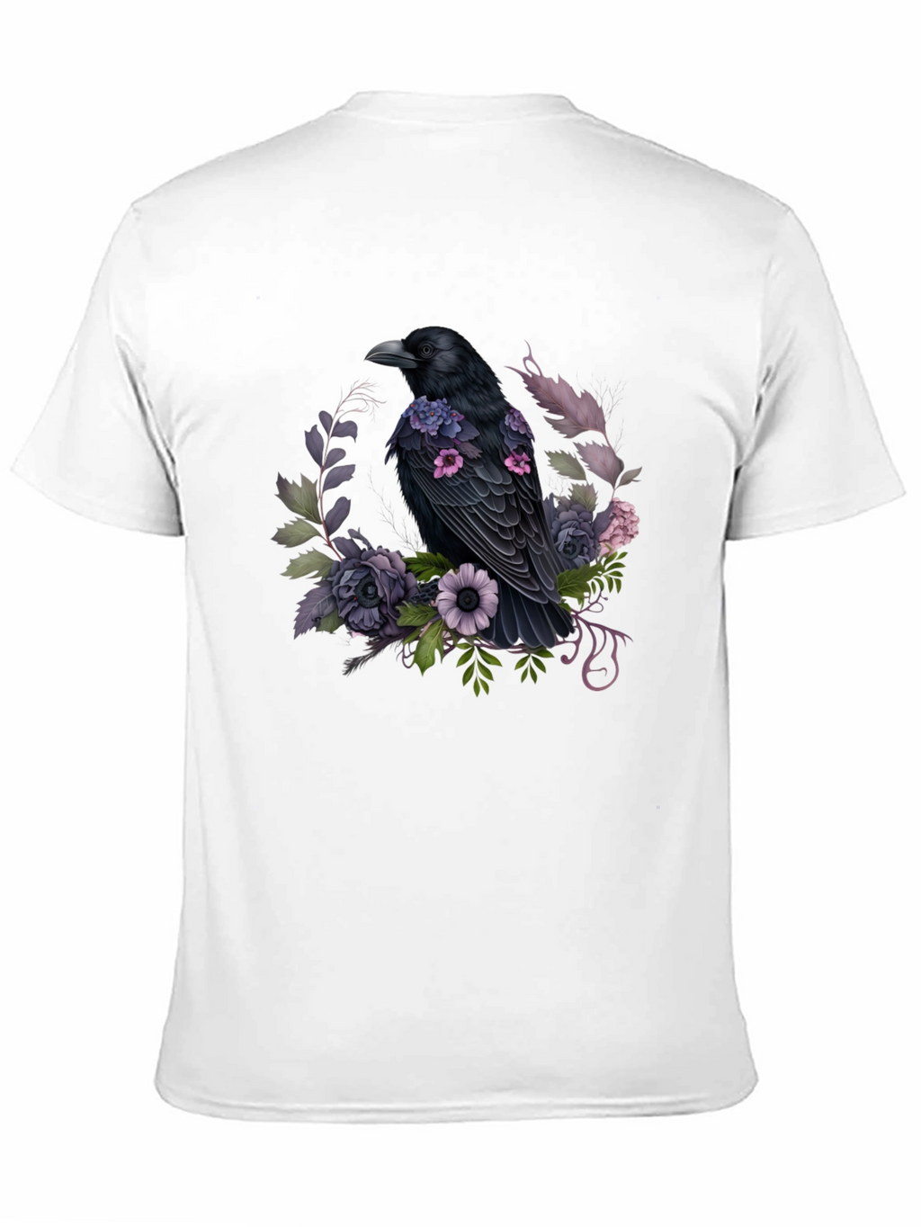 Raven & Floral Graphic Tee - Black Cotton