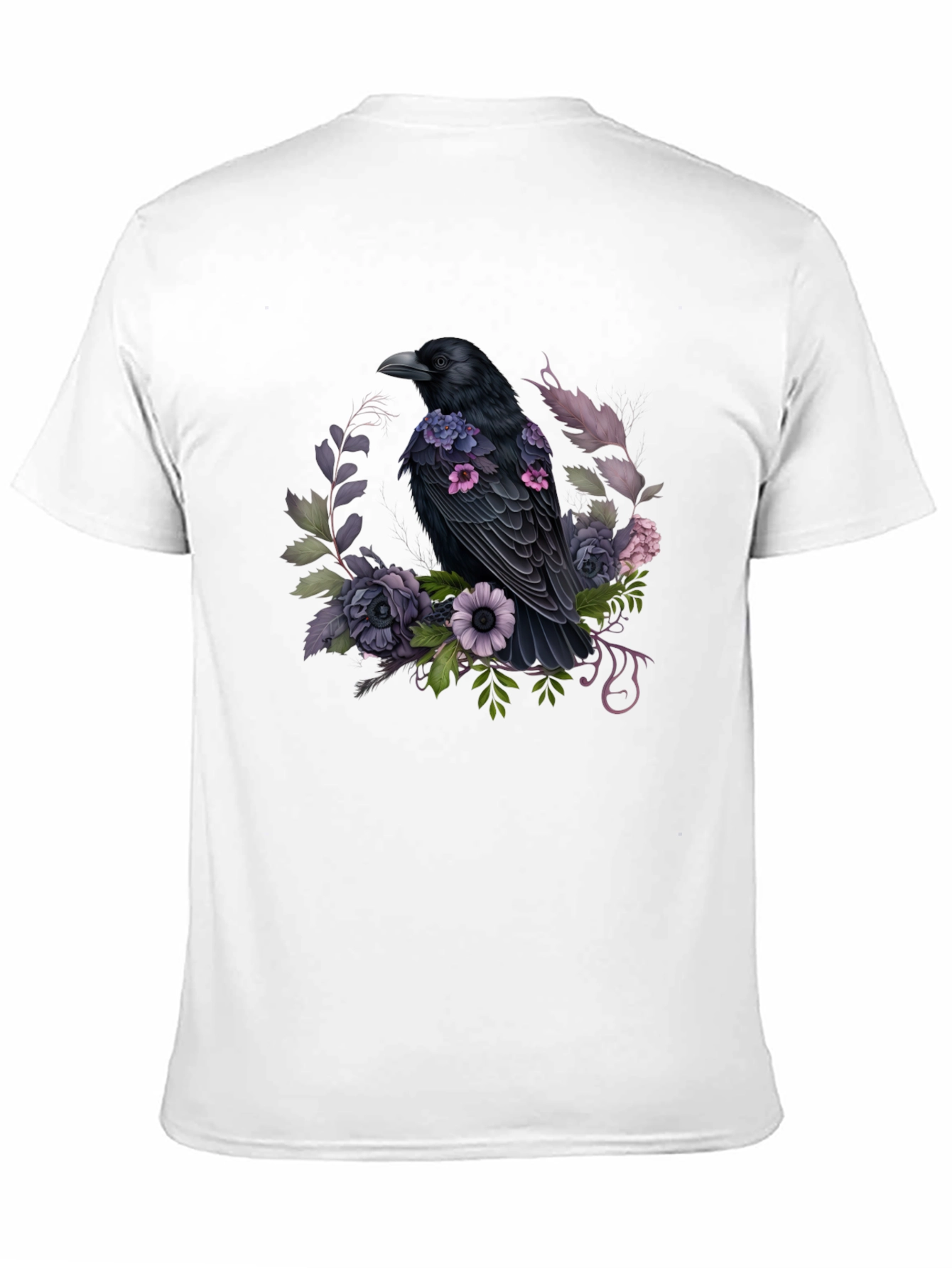 Raven & Floral Graphic Tee - Black Cotton