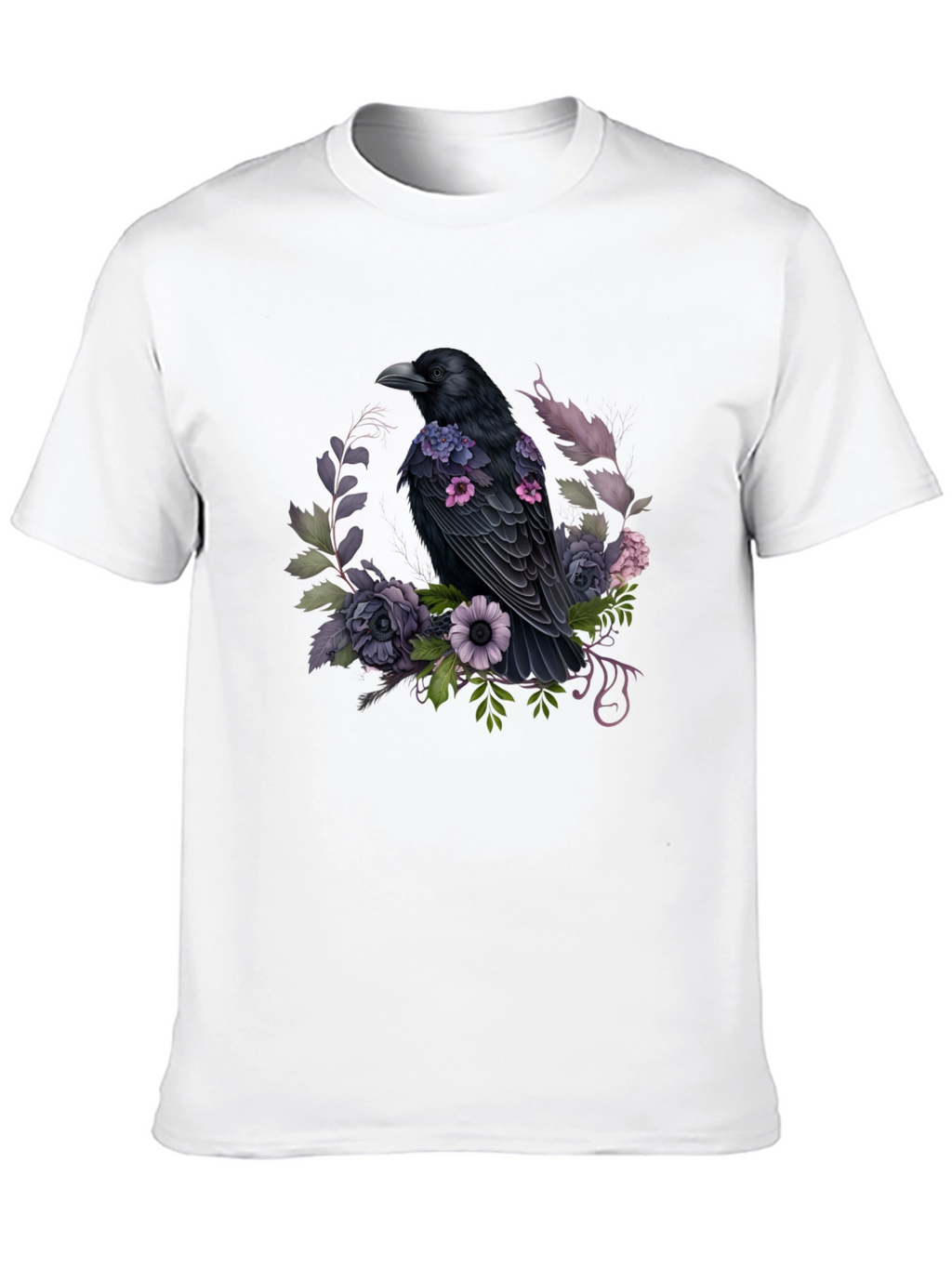 Raven & Floral Graphic Tee - Black Cotton