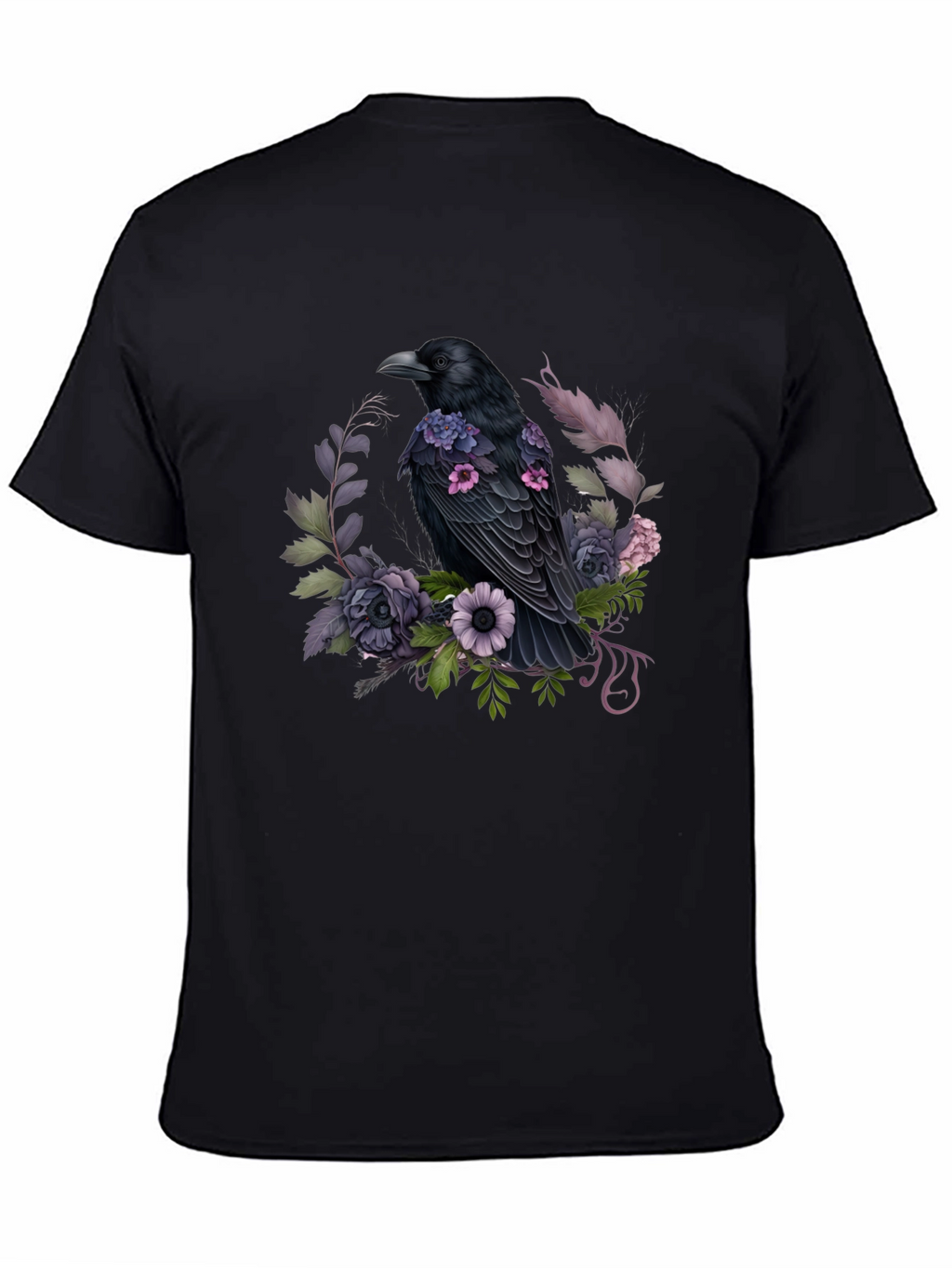Raven & Floral Graphic Tee - Black Cotton