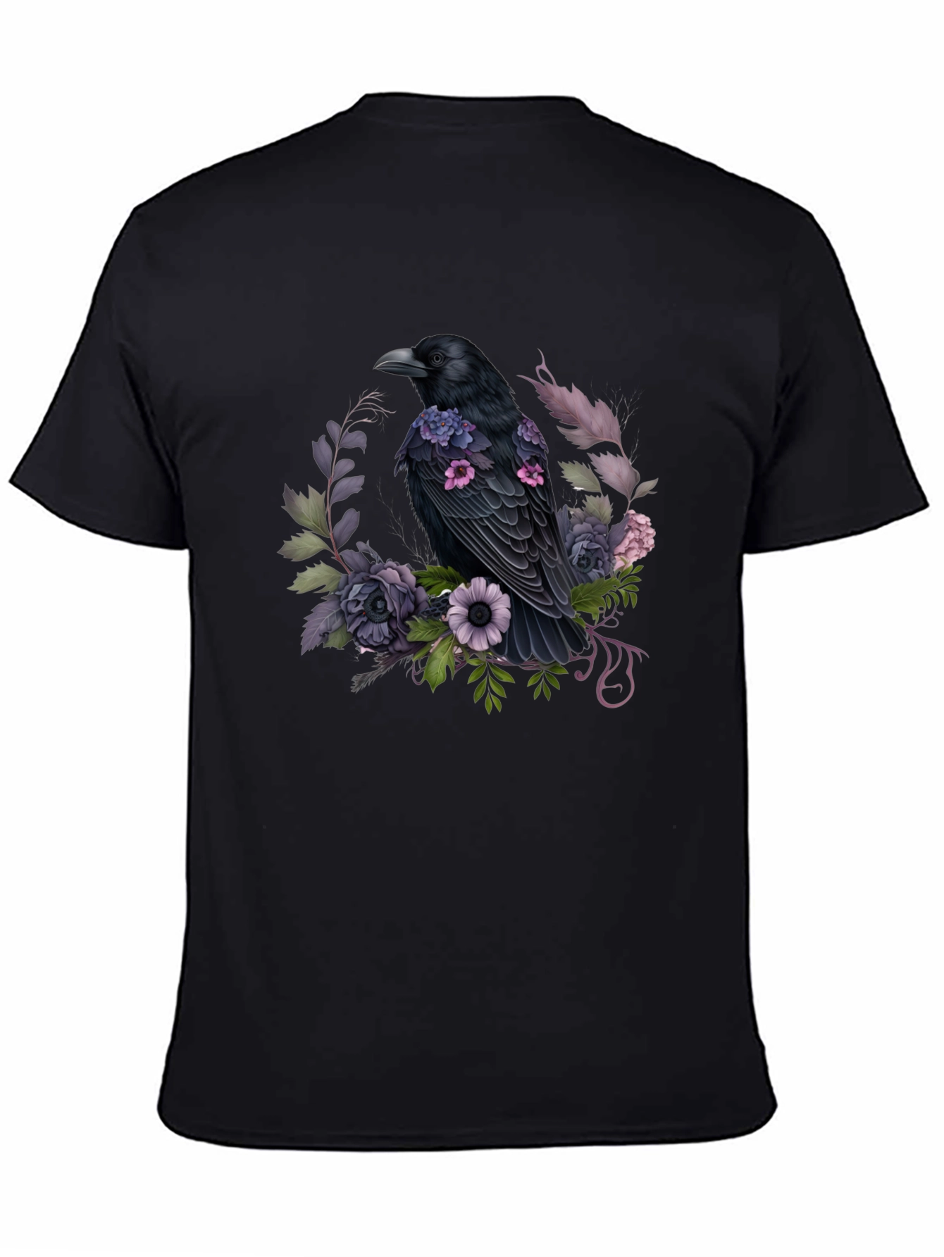 Raven & Floral Graphic Tee - Black Cotton