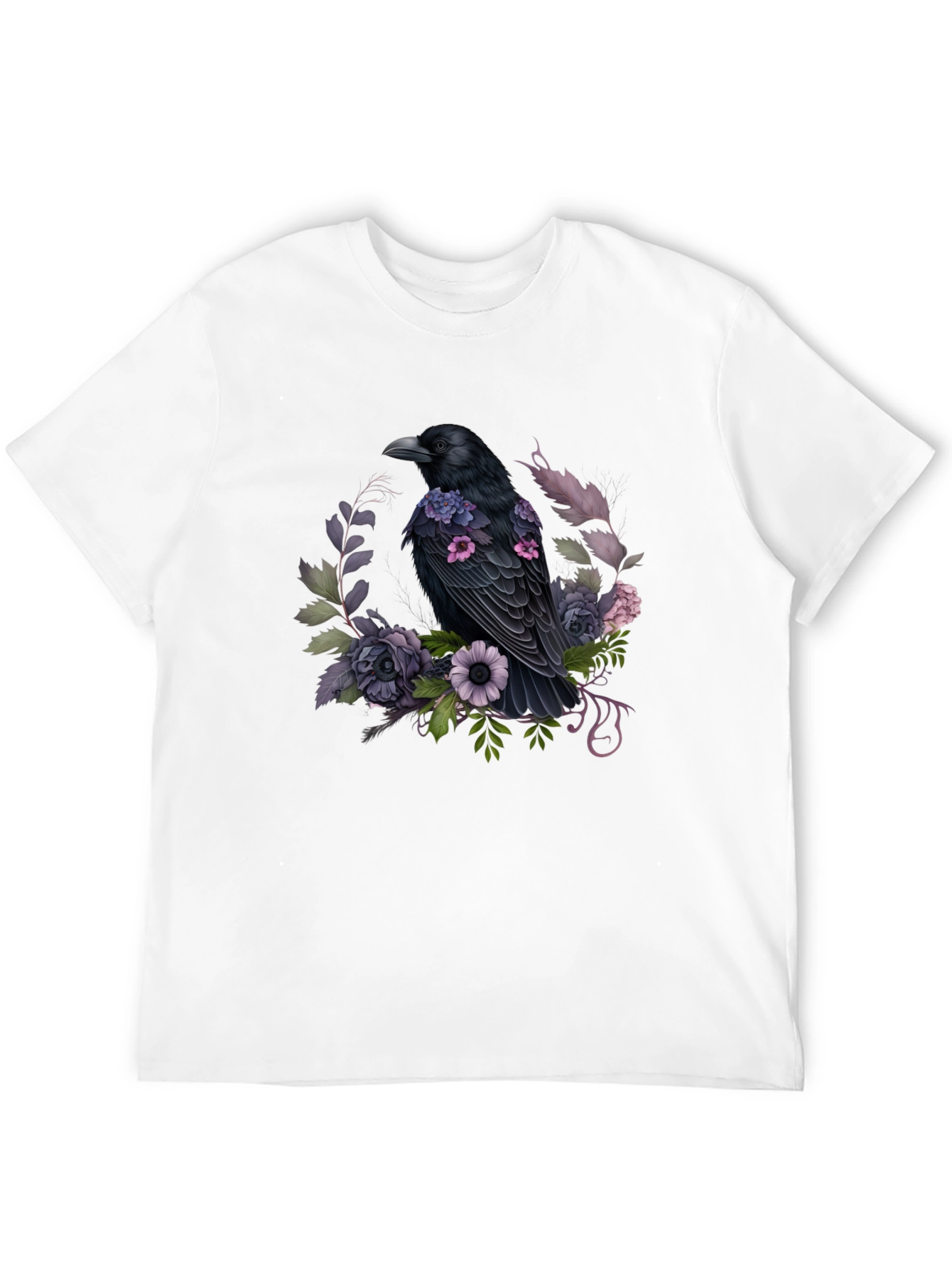 Raven & Floral Graphic Tee - Black Cotton