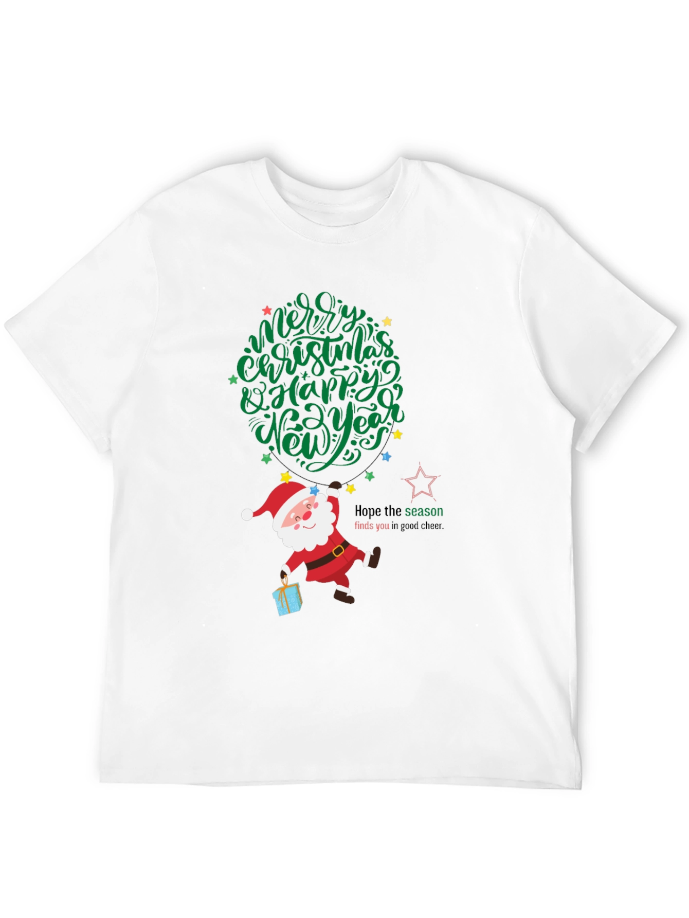 Festive Santa Graphic Tee - Merry Christmas & Happy New Year