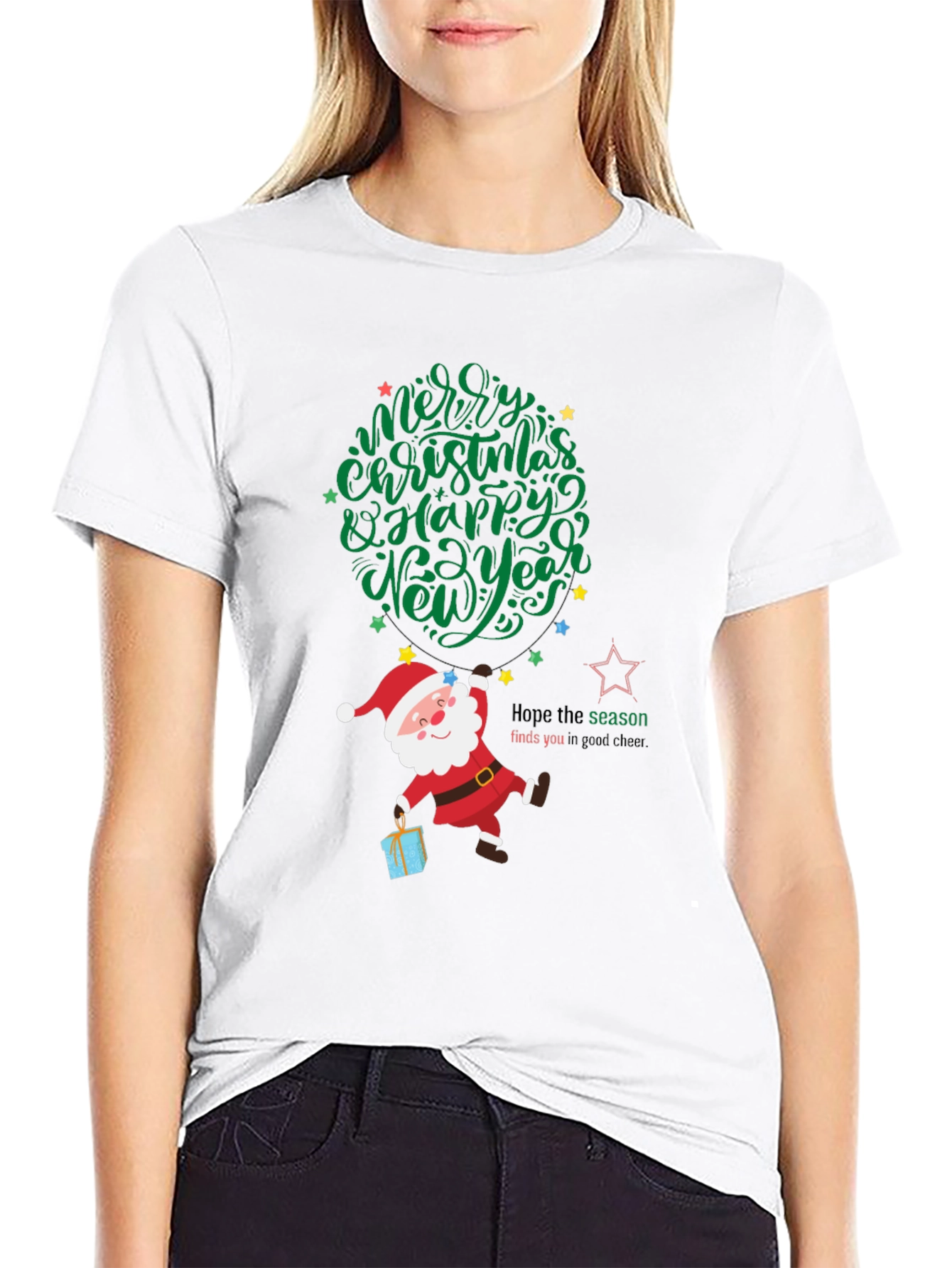 Festive Santa Graphic Tee - Merry Christmas & Happy New Year
