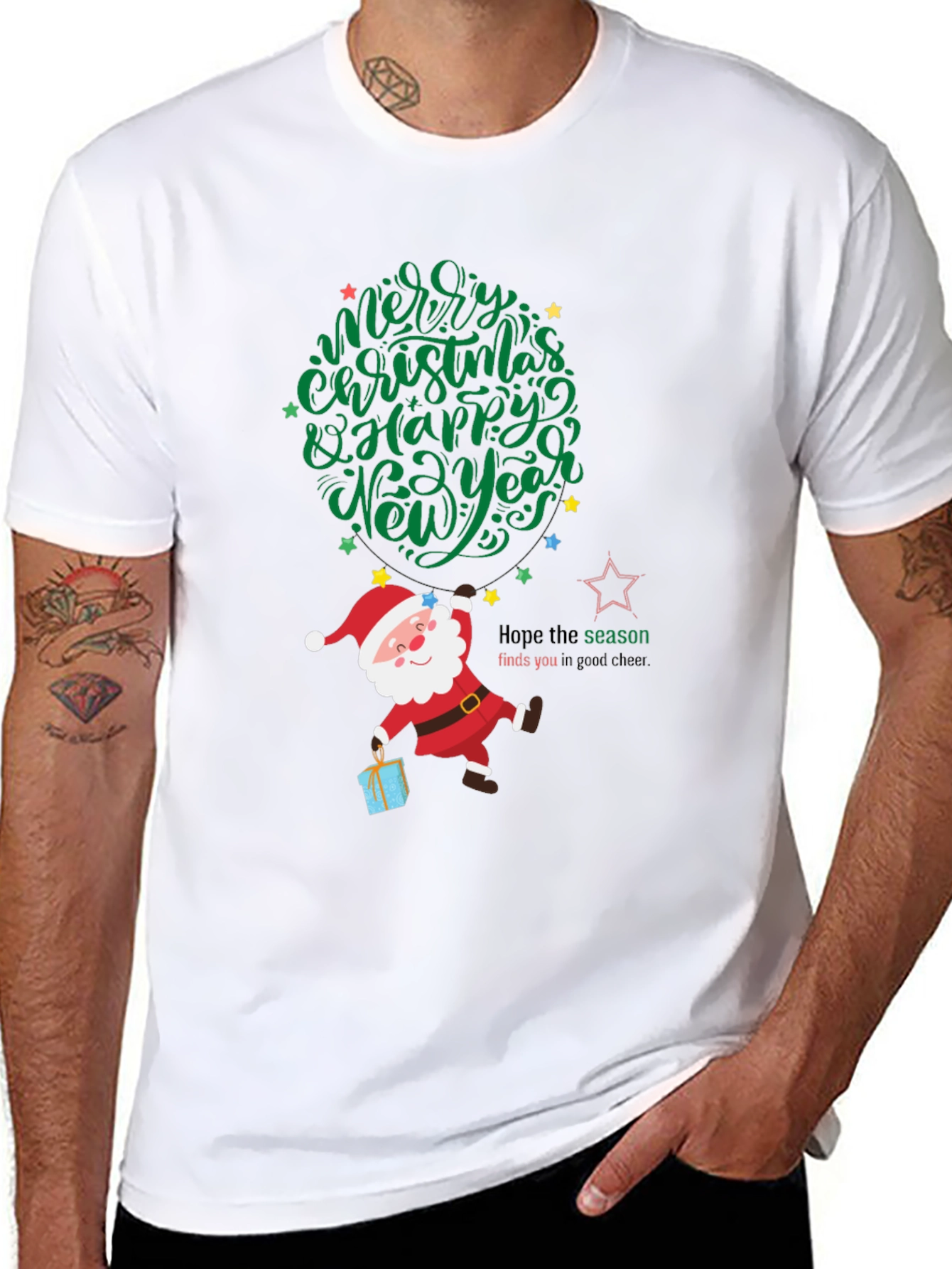 Festive Santa Graphic Tee - Merry Christmas & Happy New Year
