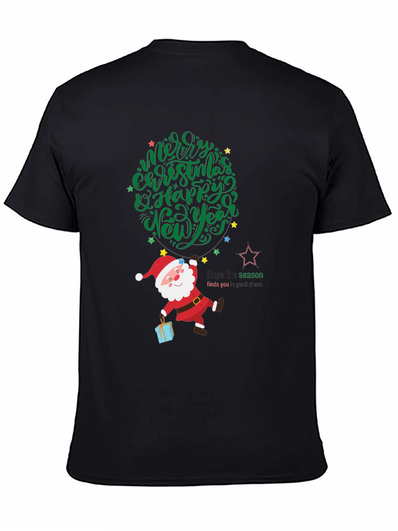 Festive Santa Graphic Tee - Merry Christmas & Happy New Year