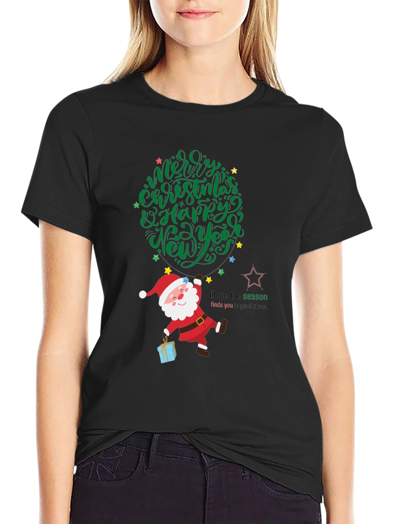 Festive Santa Graphic Tee - Merry Christmas & Happy New Year