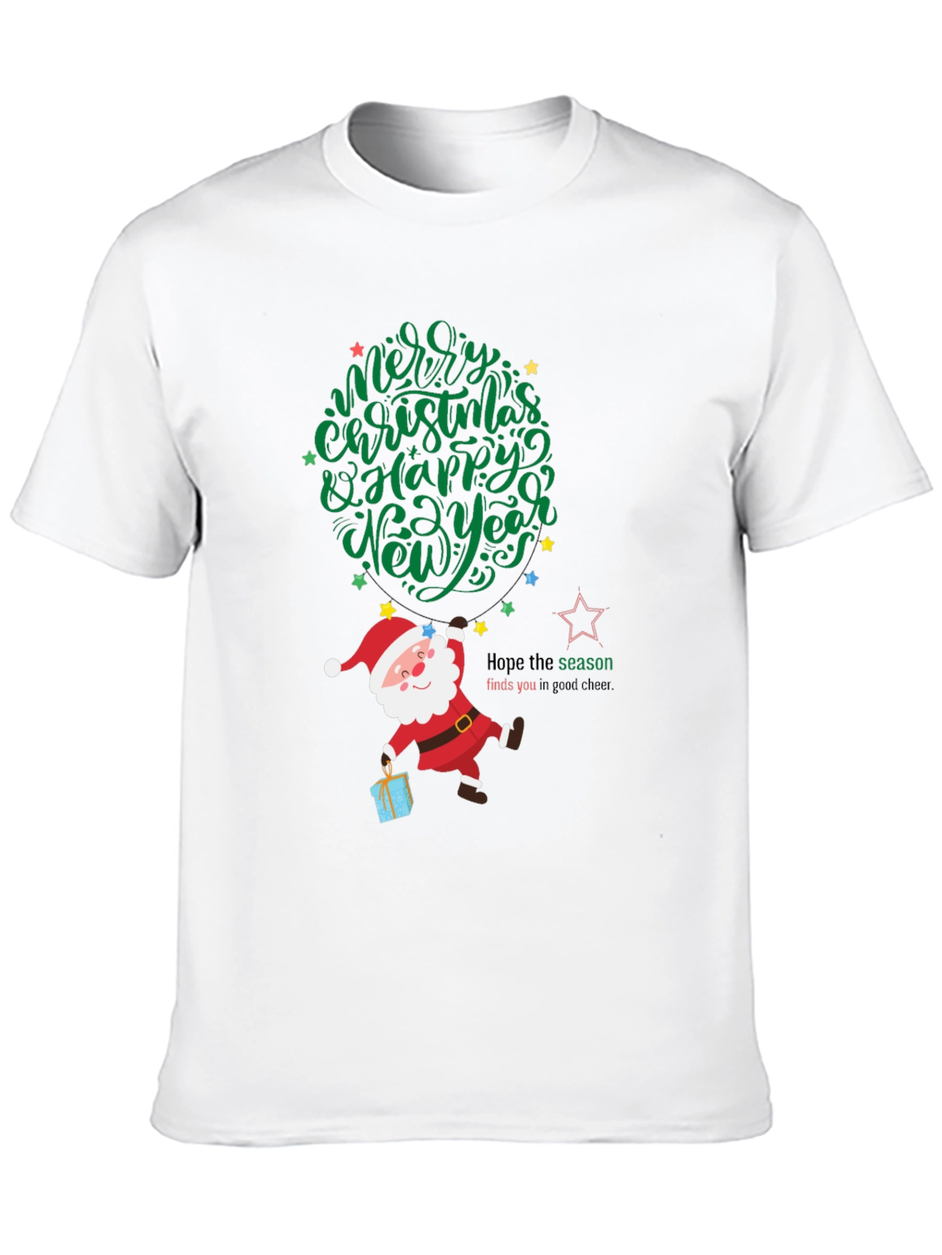 Festive Santa Graphic Tee - Merry Christmas & Happy New Year