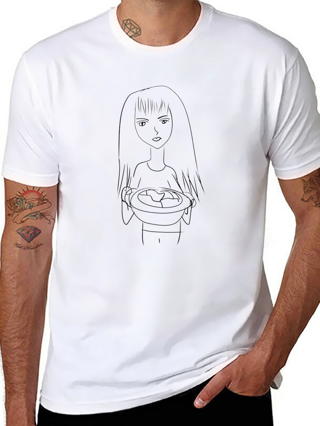 Dark Humor Black T-Shirt: Girl Holding Food