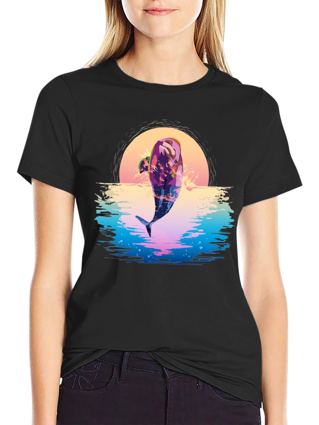 Retro Dolphin Sunset Graphic Tee