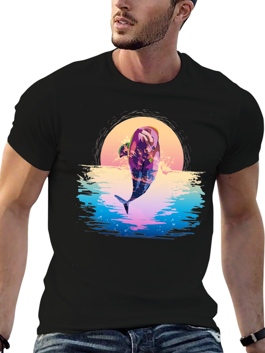 Retro Dolphin Sunset Graphic Tee