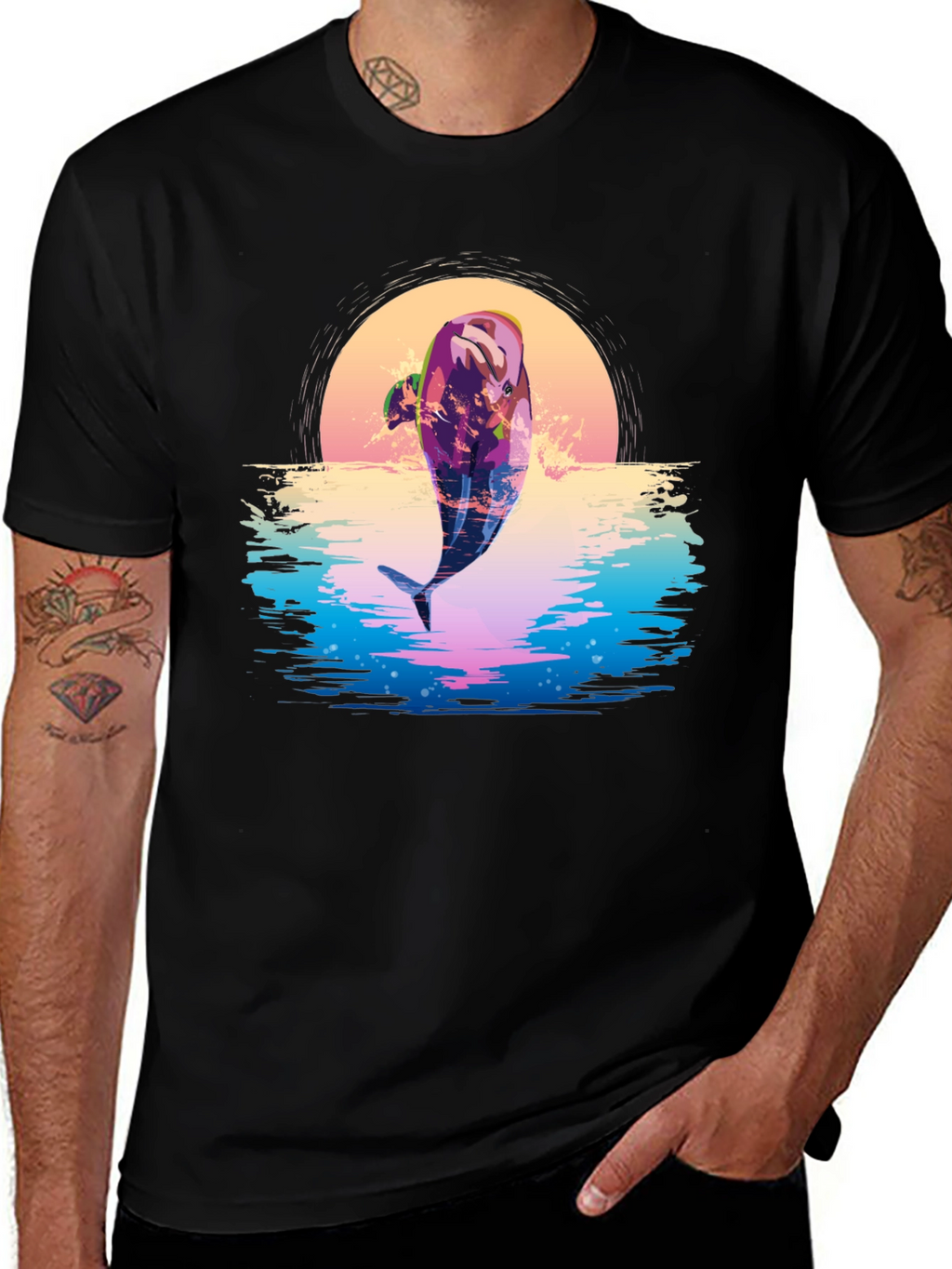 Retro Dolphin Sunset Graphic Tee