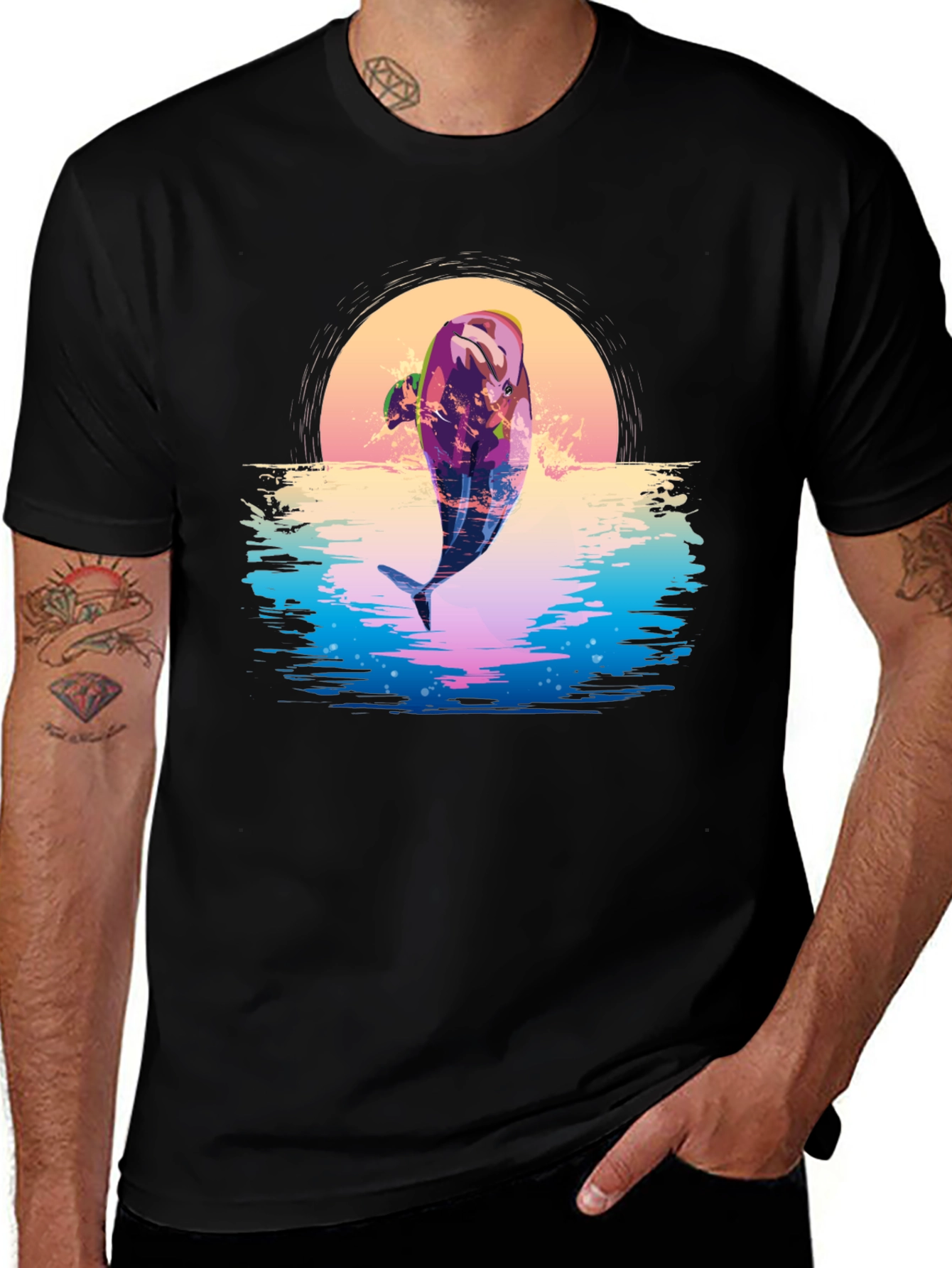 Retro Dolphin Sunset Graphic Tee