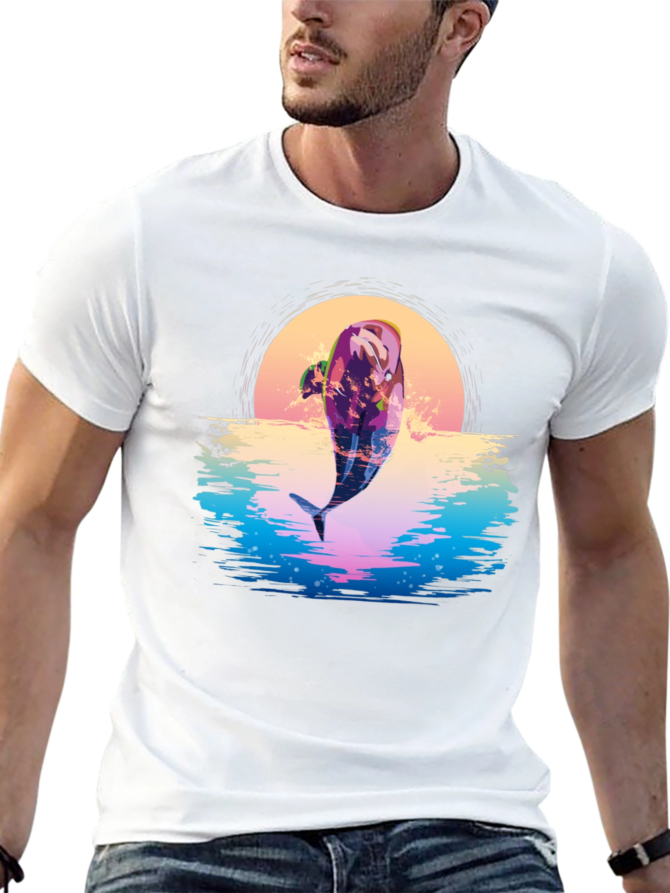 Retro Dolphin Sunset Graphic Tee