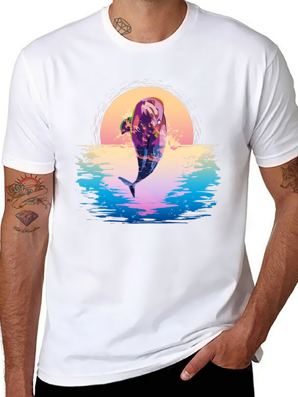 Retro Dolphin Sunset Graphic Tee