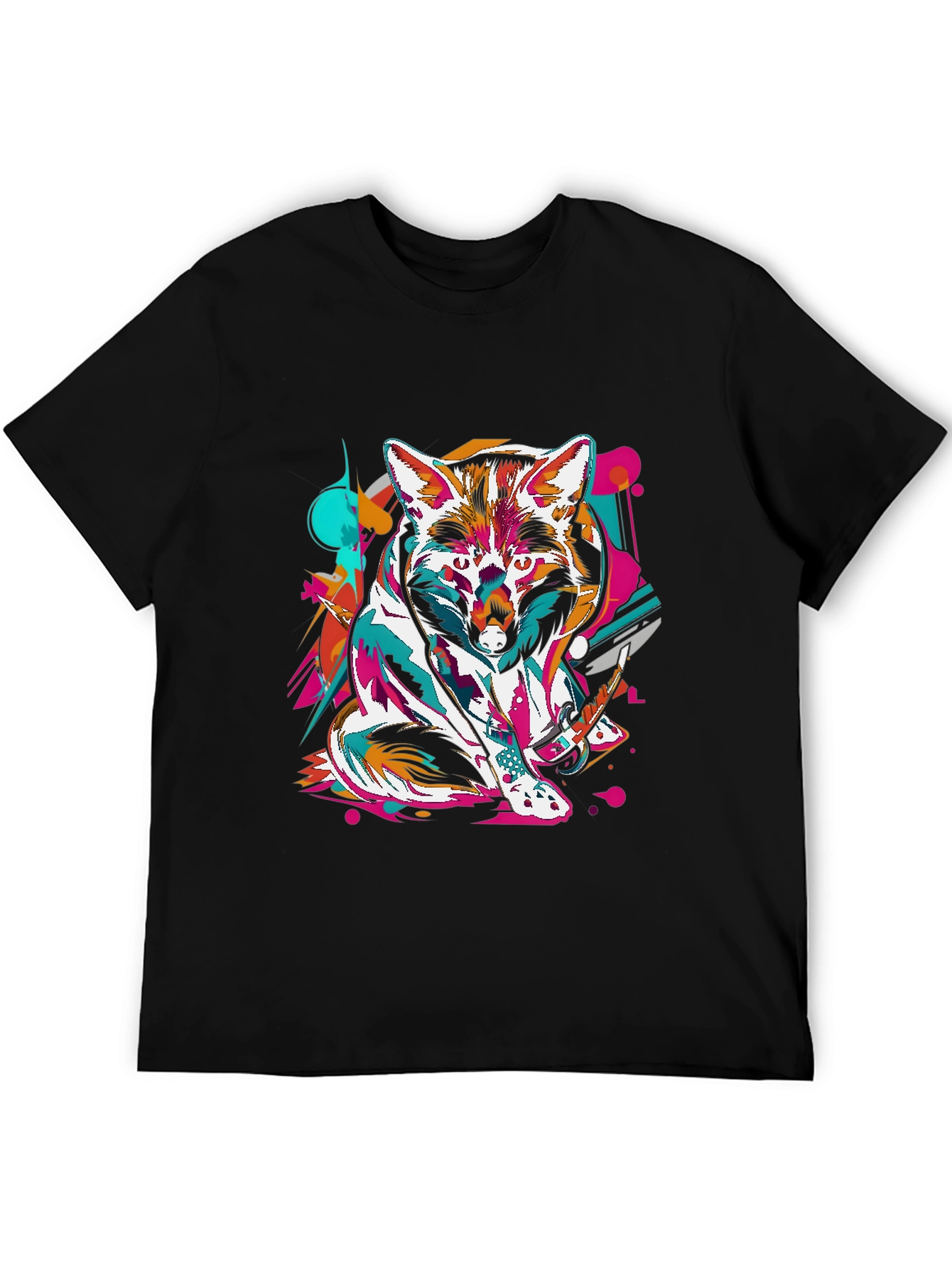 Abstract Fox Graphic Black T-Shirt