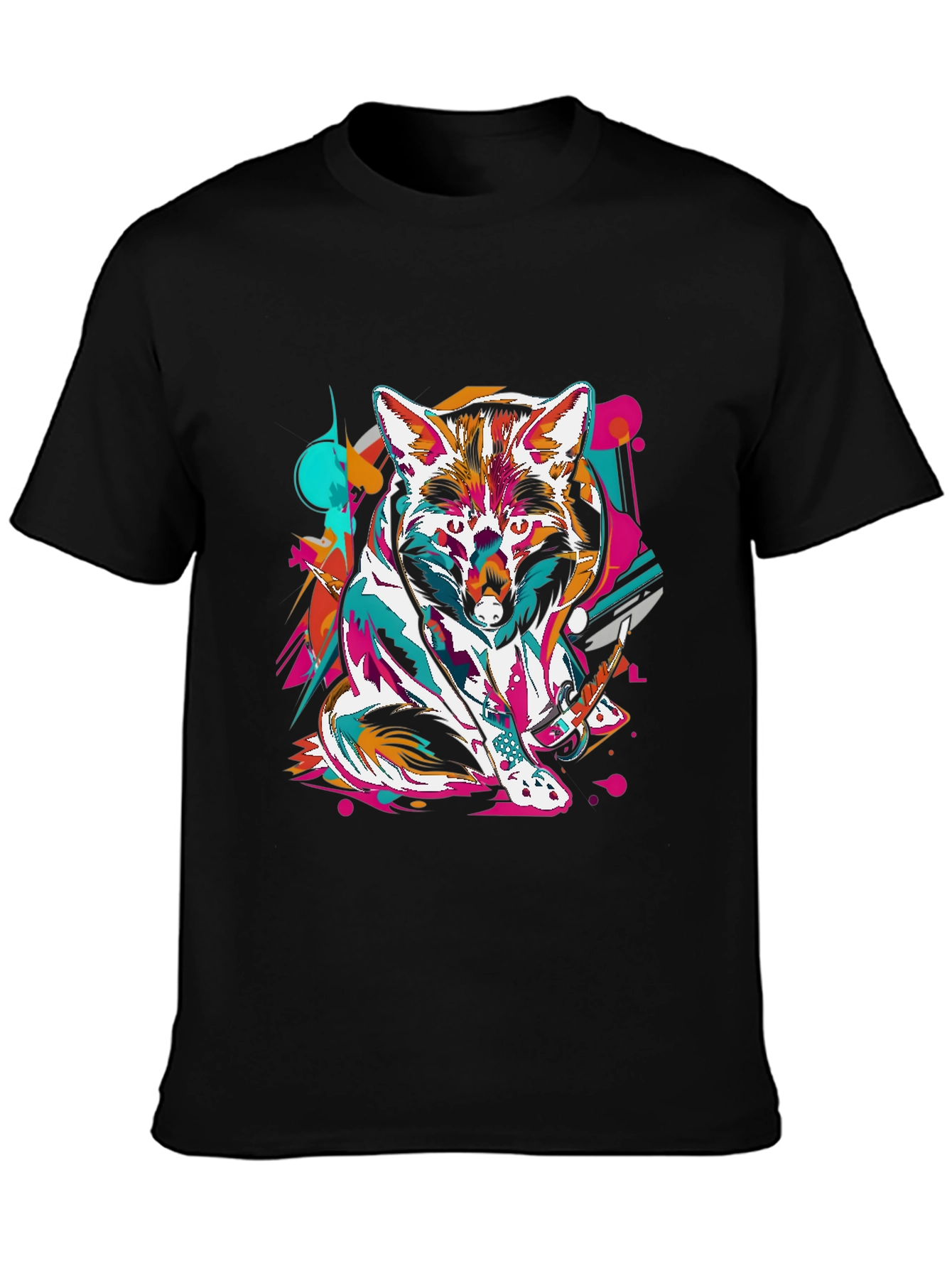 Abstract Fox Graphic Black T-Shirt