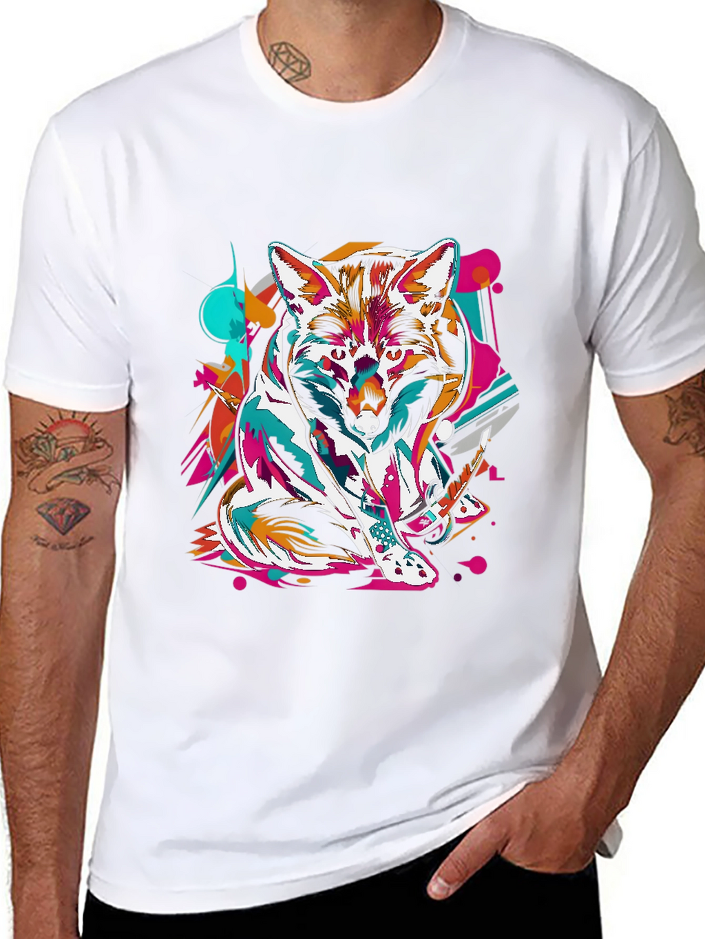 Abstract Fox Graphic Black T-Shirt