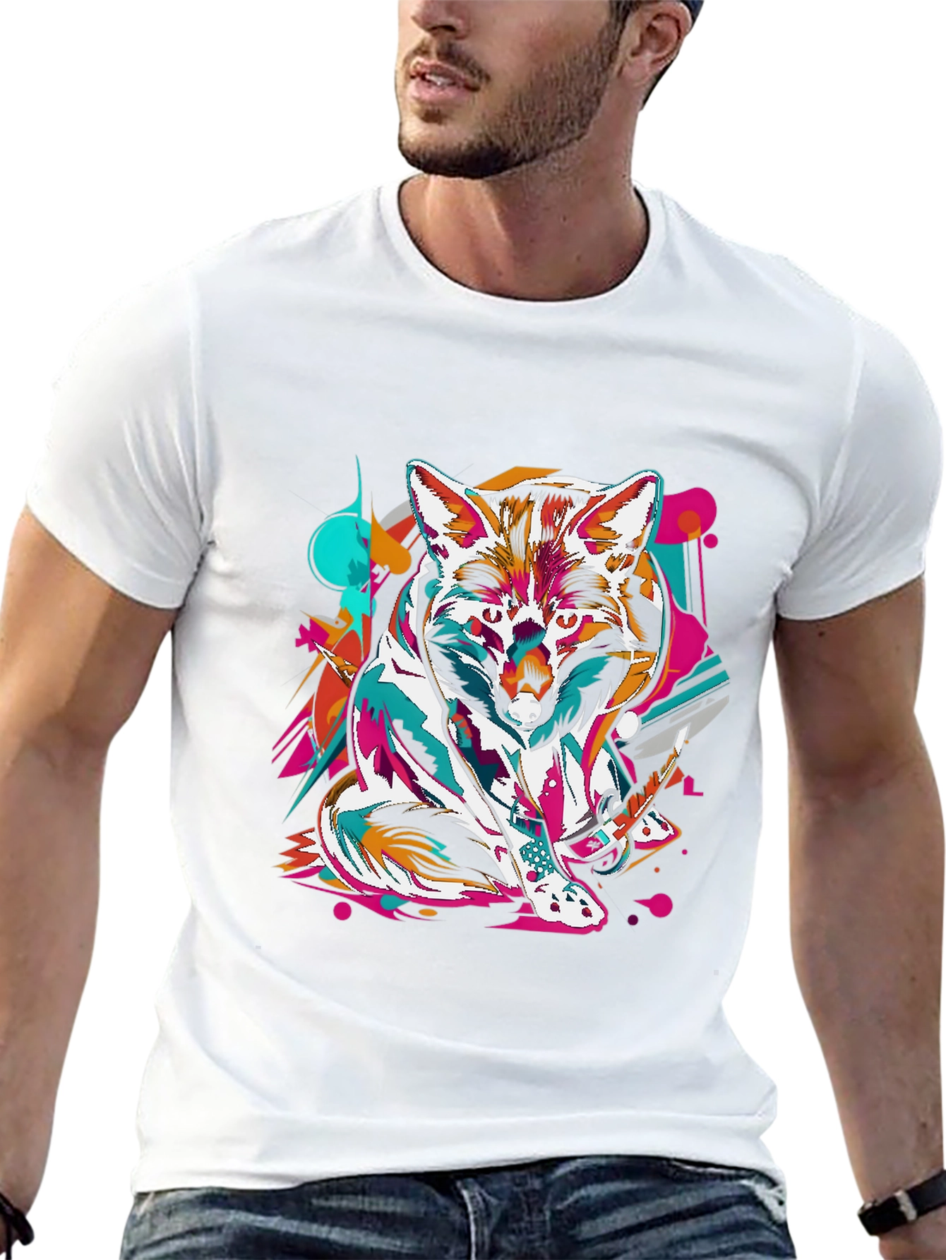 Abstract Fox Graphic Black T-Shirt