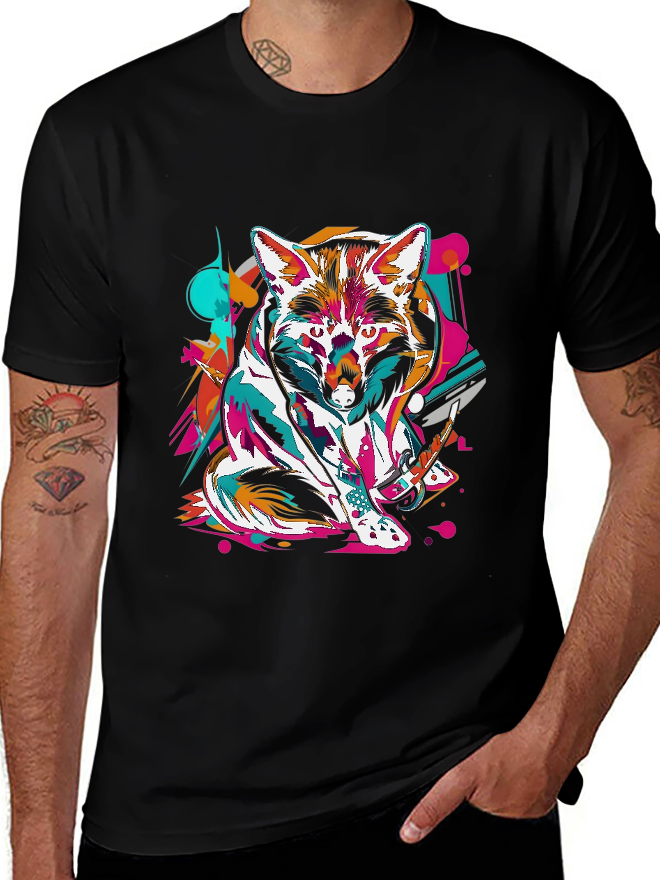 Abstract Fox Graphic Black T-Shirt
