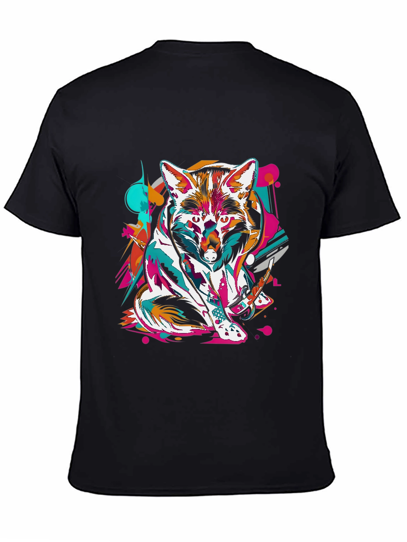 Abstract Fox Graphic Black T-Shirt